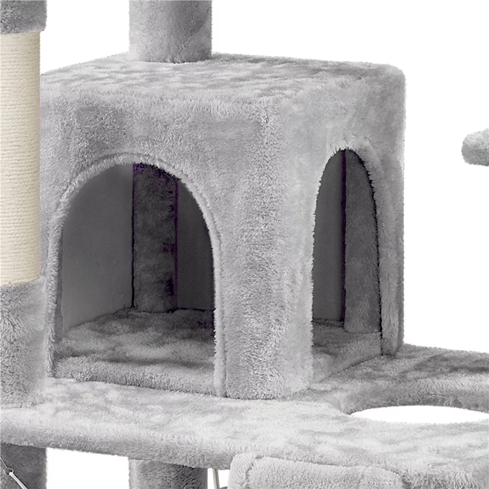 Easyfashion 60.5-inch Tall Cat Tree Cat Tower with Condo, Light Gray