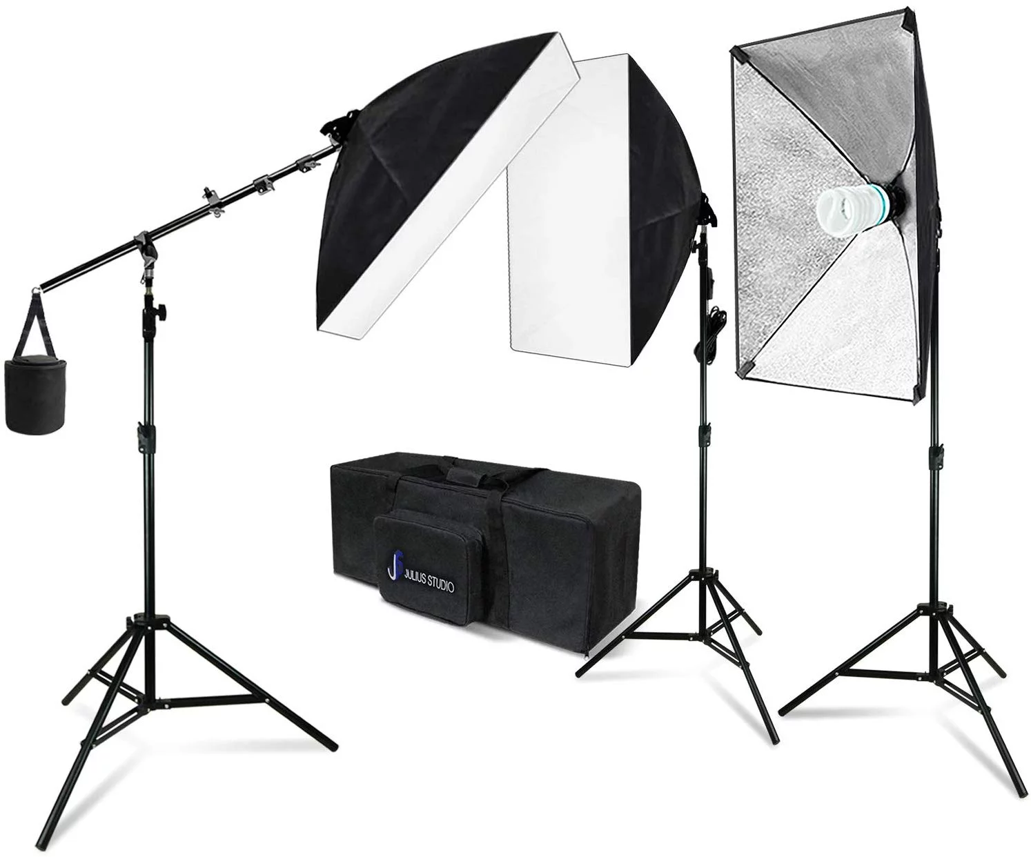LS Photography 20 x 28 Inch Soft Box Lighting Kit with Bulb Socket, Boom Stand and Slope Arm Bar, 1200W Output Softbox Light for Video Camera Photography, Photo Portrait Studio, WMT1189