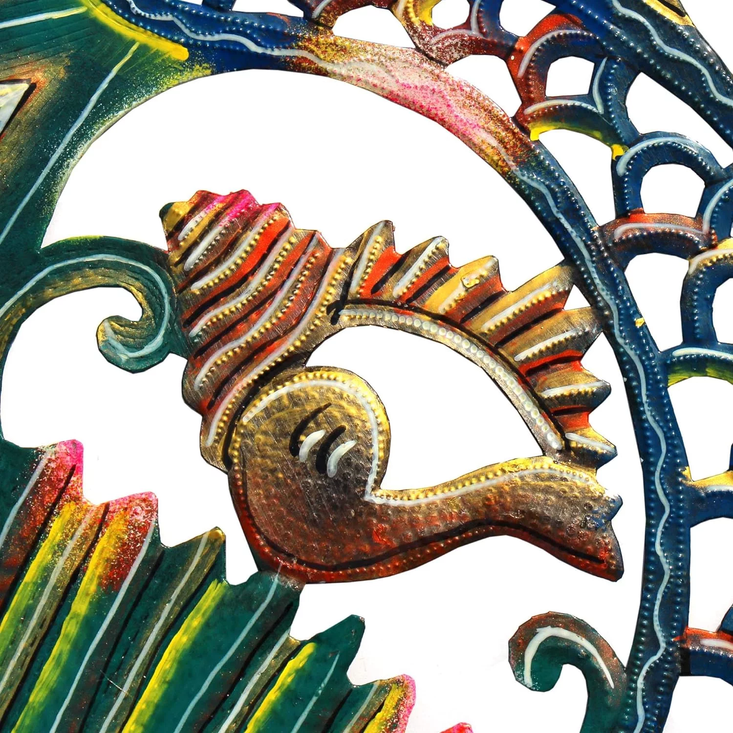 Recycled Hand-Painted Haitian Metal Wall Art Sea Life, Fish And Shell