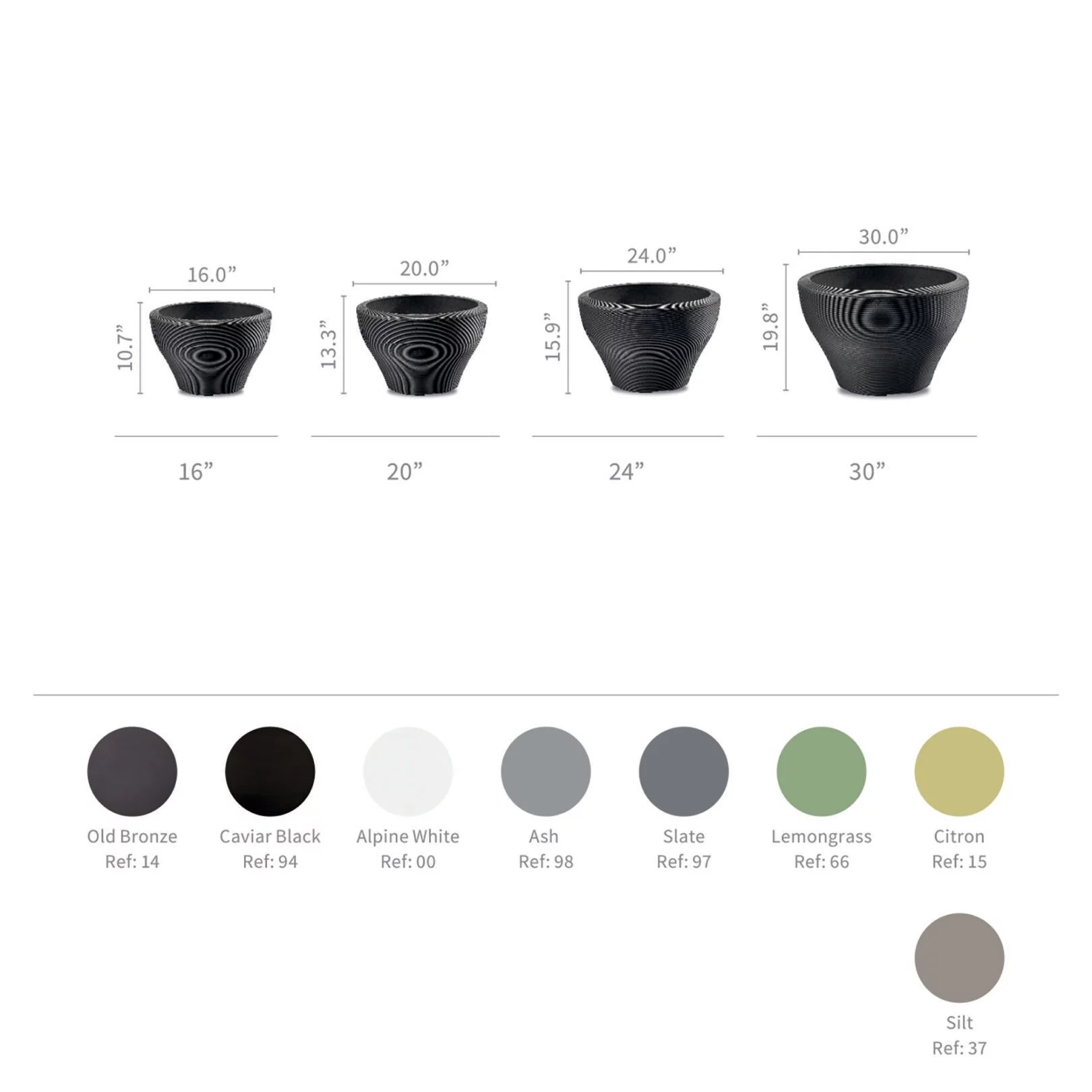 Crescent Garden Juno 16'' Planter (Alpine White) Caviar Black 16