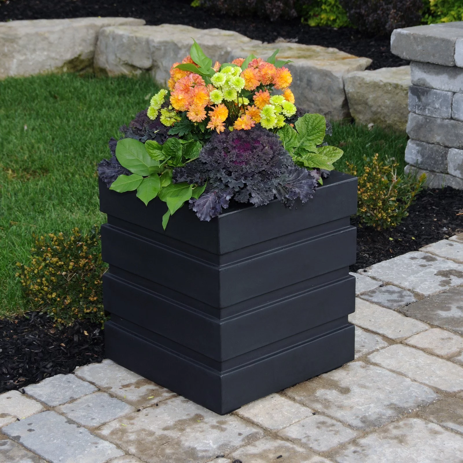 Mayne Freeport 18x18 Square Traditional Plastic Planter in Graphite Gray