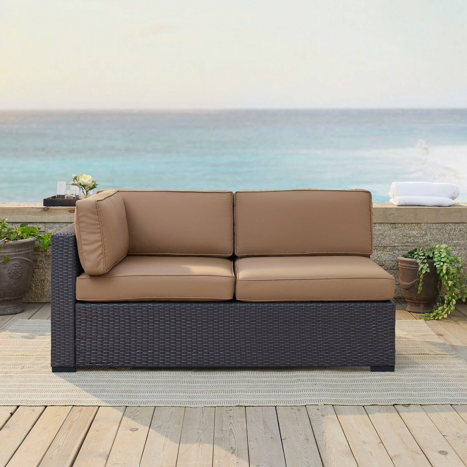 Crosley Furniture Biscayne Wicker / Rattan Patio Loveseat in Brown and Mocha