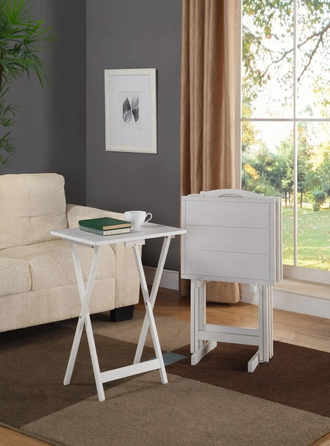 HYHBIBOOM Lisbon Five Piece Wood Tray Table Set in Whitewash