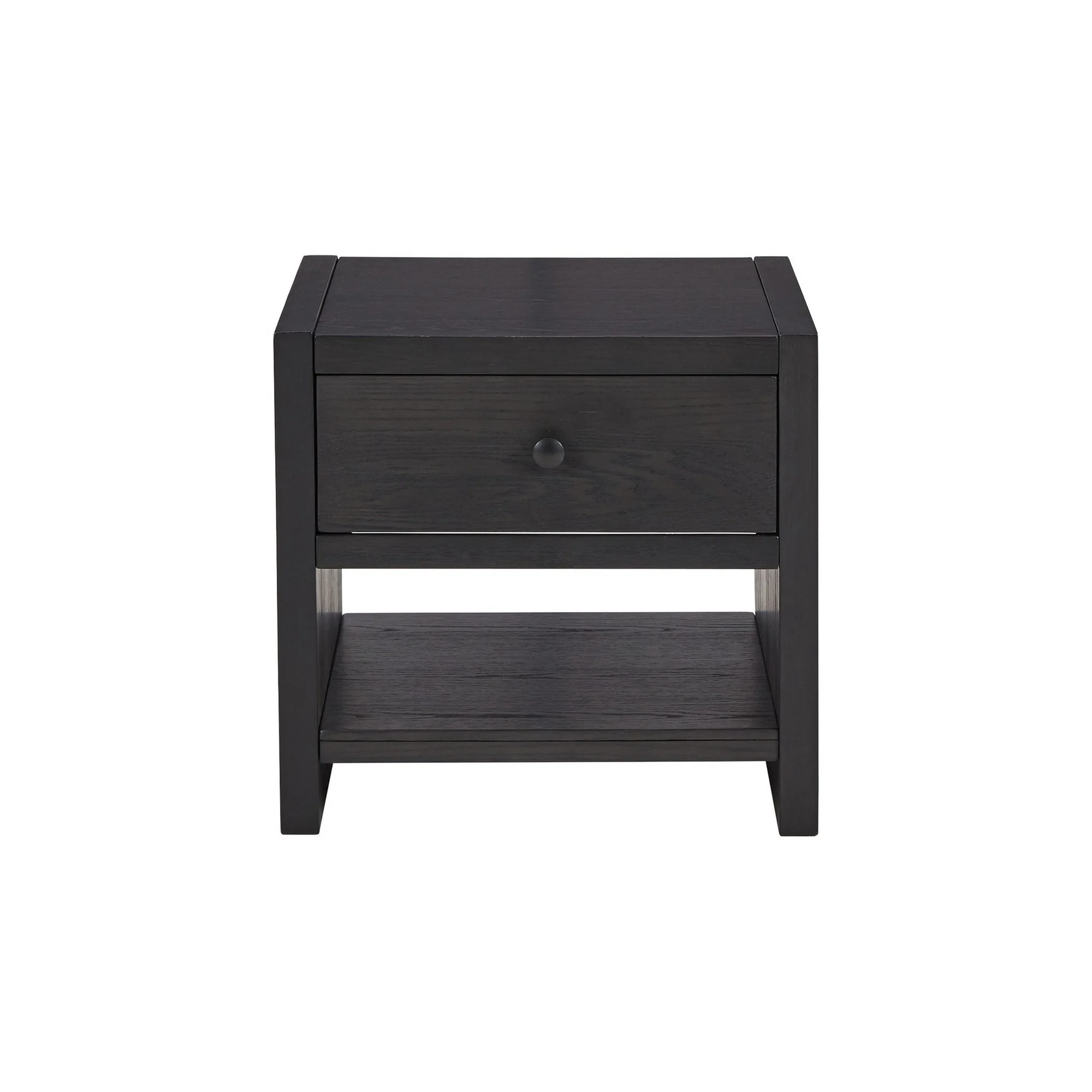 24 Inch Square Side End Table Wire Brushed Black Wood Single Drawer - Saltoro Sherpi