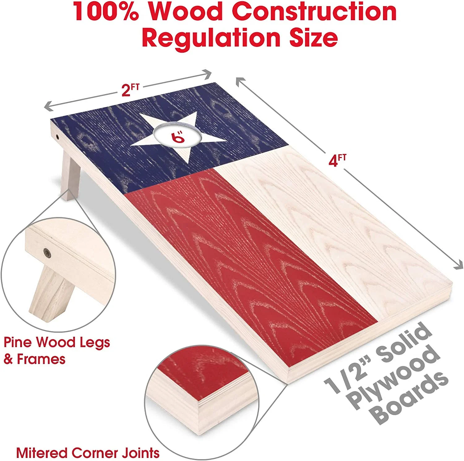 YANPO Flag Series Wood Cornhole Sets – Choose American Flag or State Flags – Includes Two Regulation Size 4 ft x 2 ft Boards, 8 Bean Bags, Carrying Case and Rules