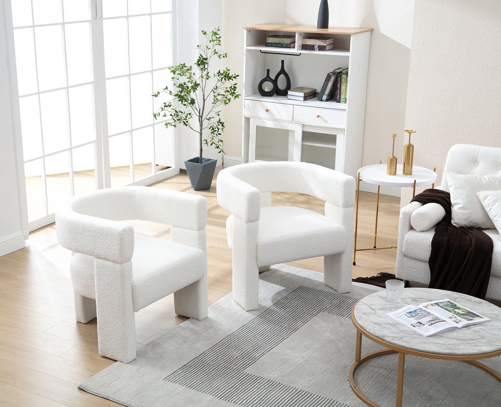 Dayalane Barrel Accent Chair, Modern Sherpa Upholstered Armchair with Curved Open Back, Comfy Single Sofa Chair, Sitting Chair for Living Room Bedroom Reading, Beige