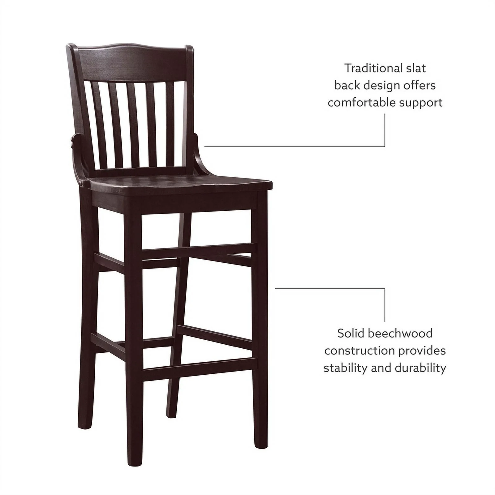 Linon Jasper Wood Commercial Grade Set of Two Barstools in Brown