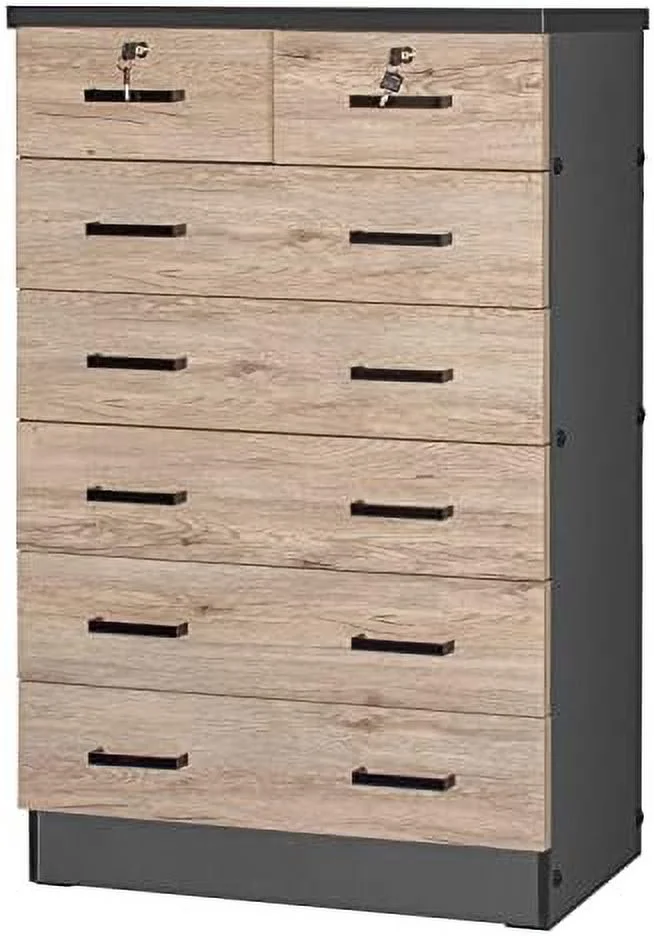 HOOMHIBIU Cindy 7 Drawer Chest Wooden Dresser with Lock in Black