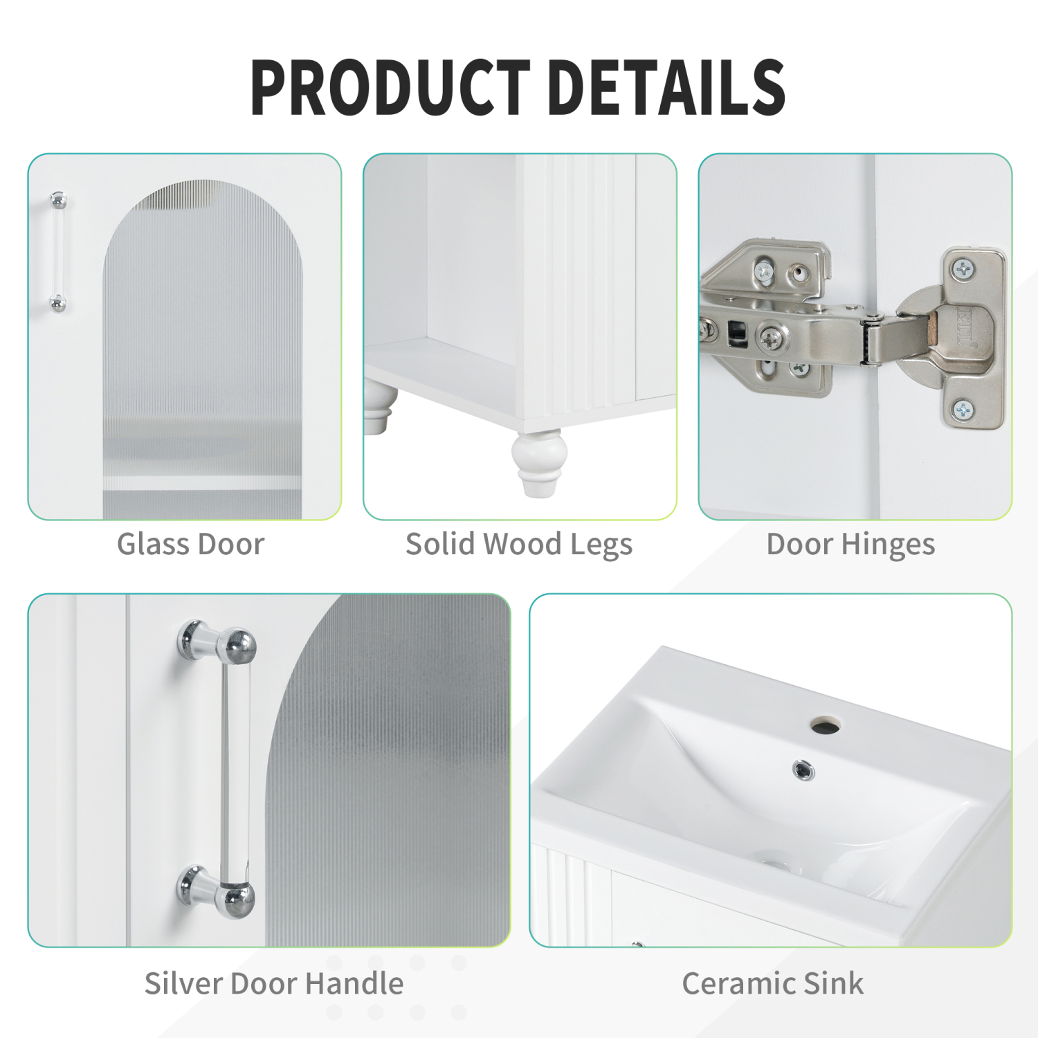 Solid Wood and MDF White Bathroom Vanity Cabinet with Two-tier Shelf and Adjustable Shelf  20-inch Sink Included