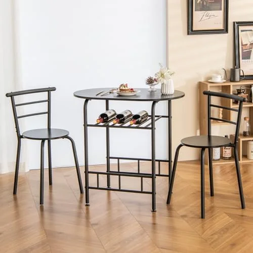 RSJIWOGZ 3 Piece Dining  Set for 2  Modern Round  Set with 2 Stools  Pub  and Chairs Dining Set with Built in  Layer  Space Saving for Kitchen  Apartment and Dining Room (Tan)