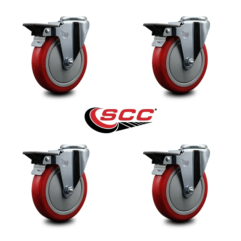 Polyurethane Swivel Bolt Hole Caster Set of 4 w/5