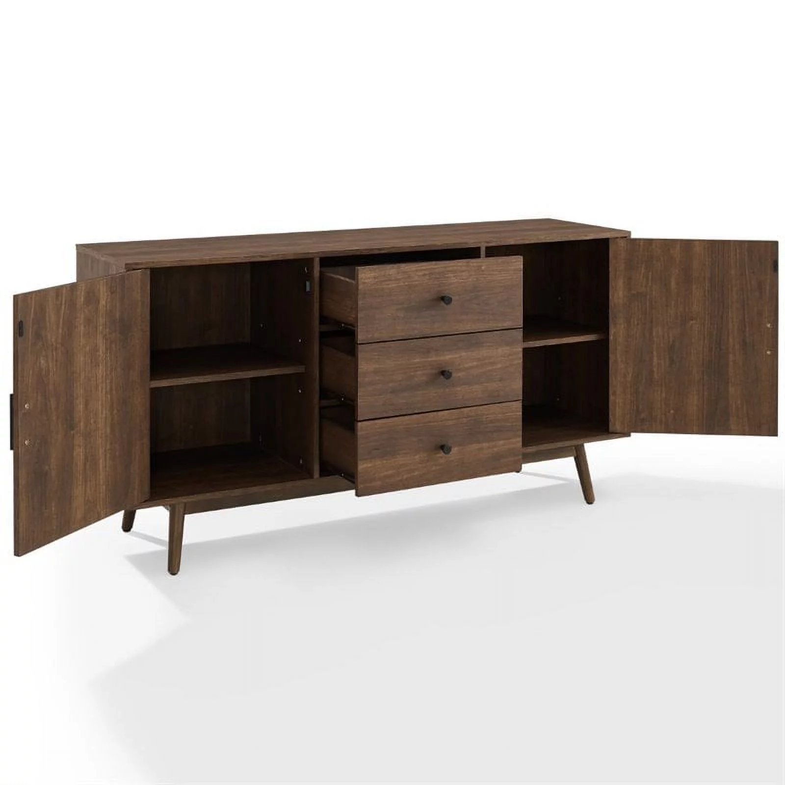 Pemberly Row 3-Drawer Mid-Century Wood Sideboard Buffet Cabinet in Brown