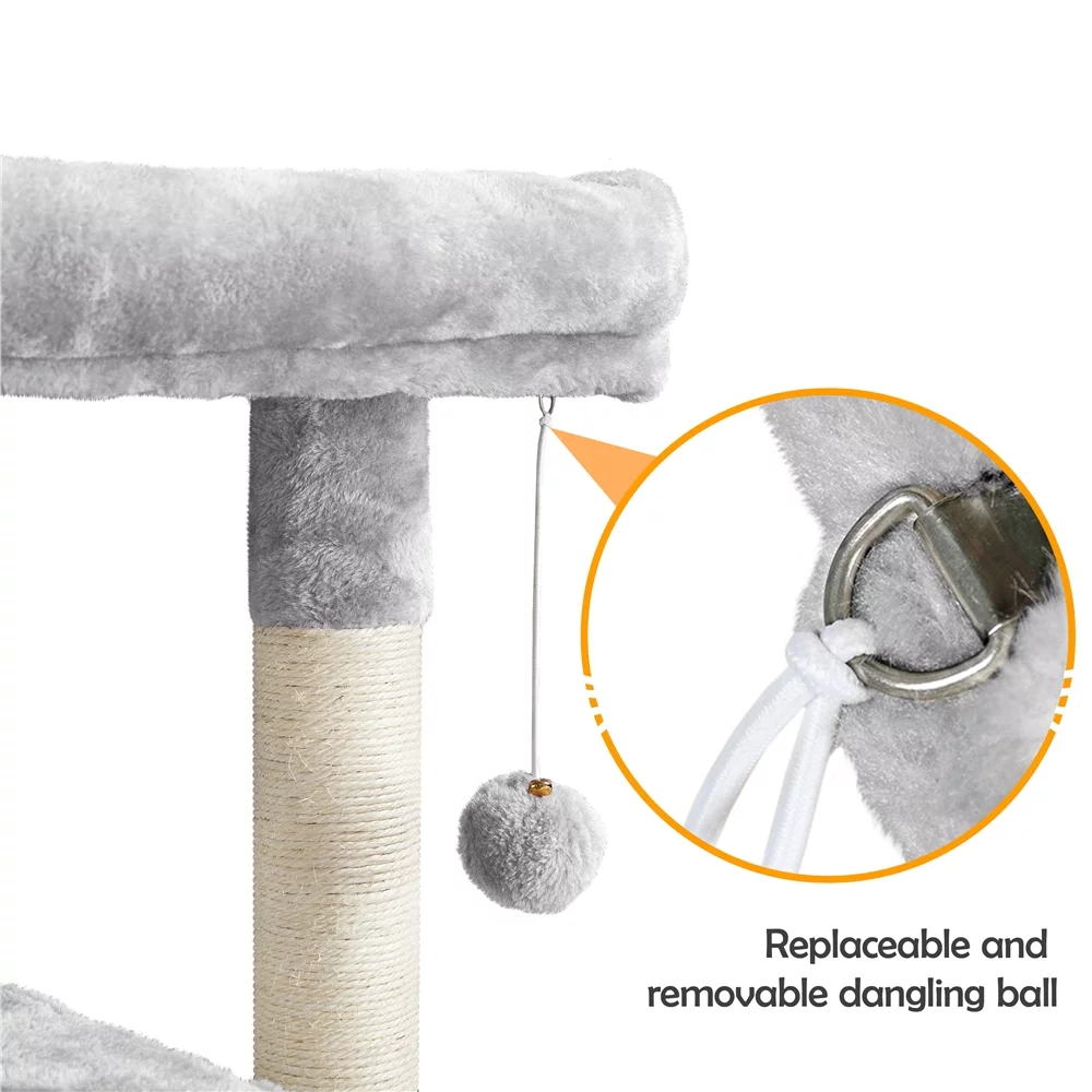 Topeakmart 52in Multilevel Cat Tree Condo Scratching Posts with Basket Hammock, Light Gray
