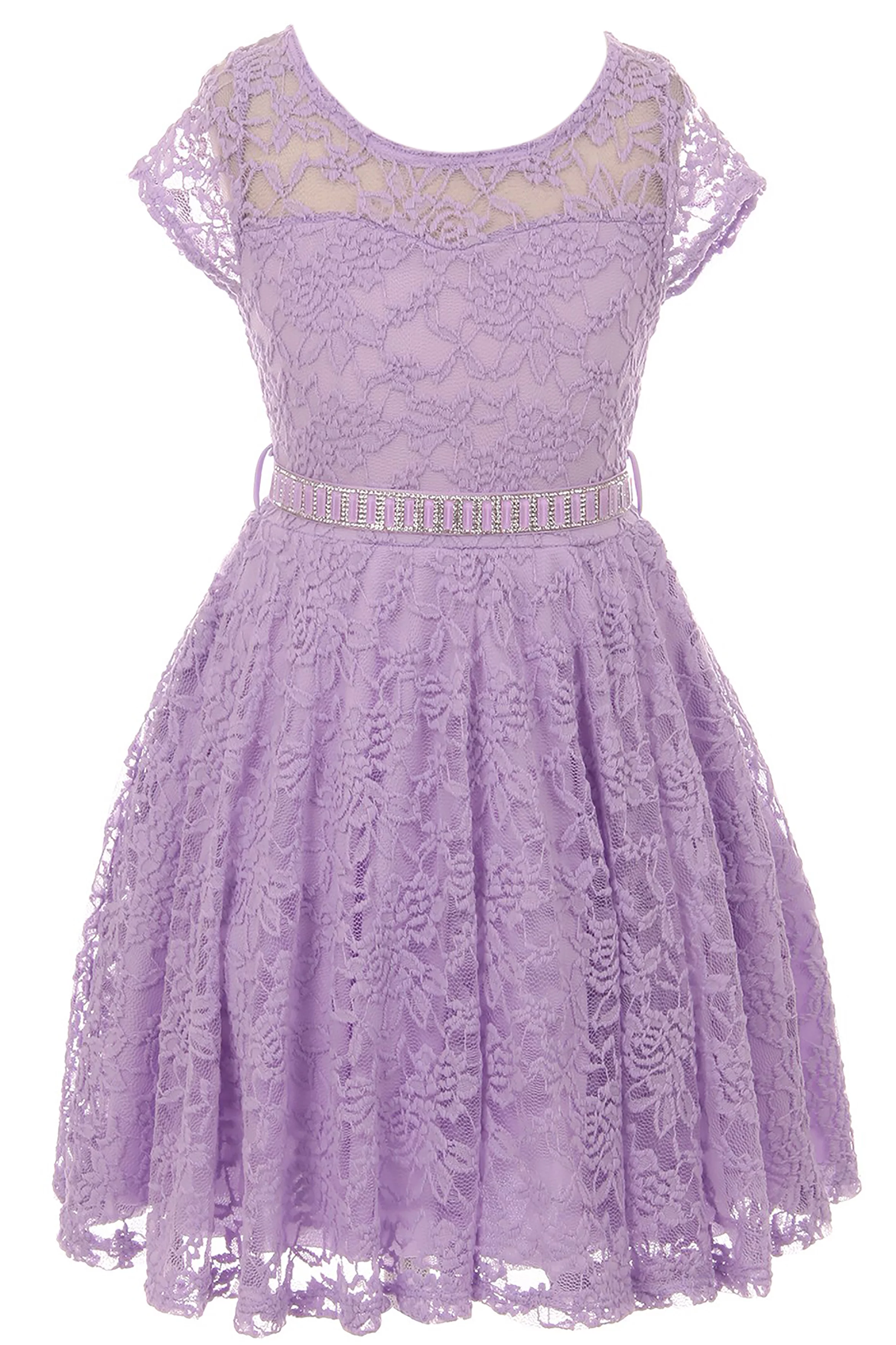 Lovely Floral Lace Rhinestones Skater Party Easter Flower Girl Dress for Big Girl Lilac 16 JK19.88S BNY Corner