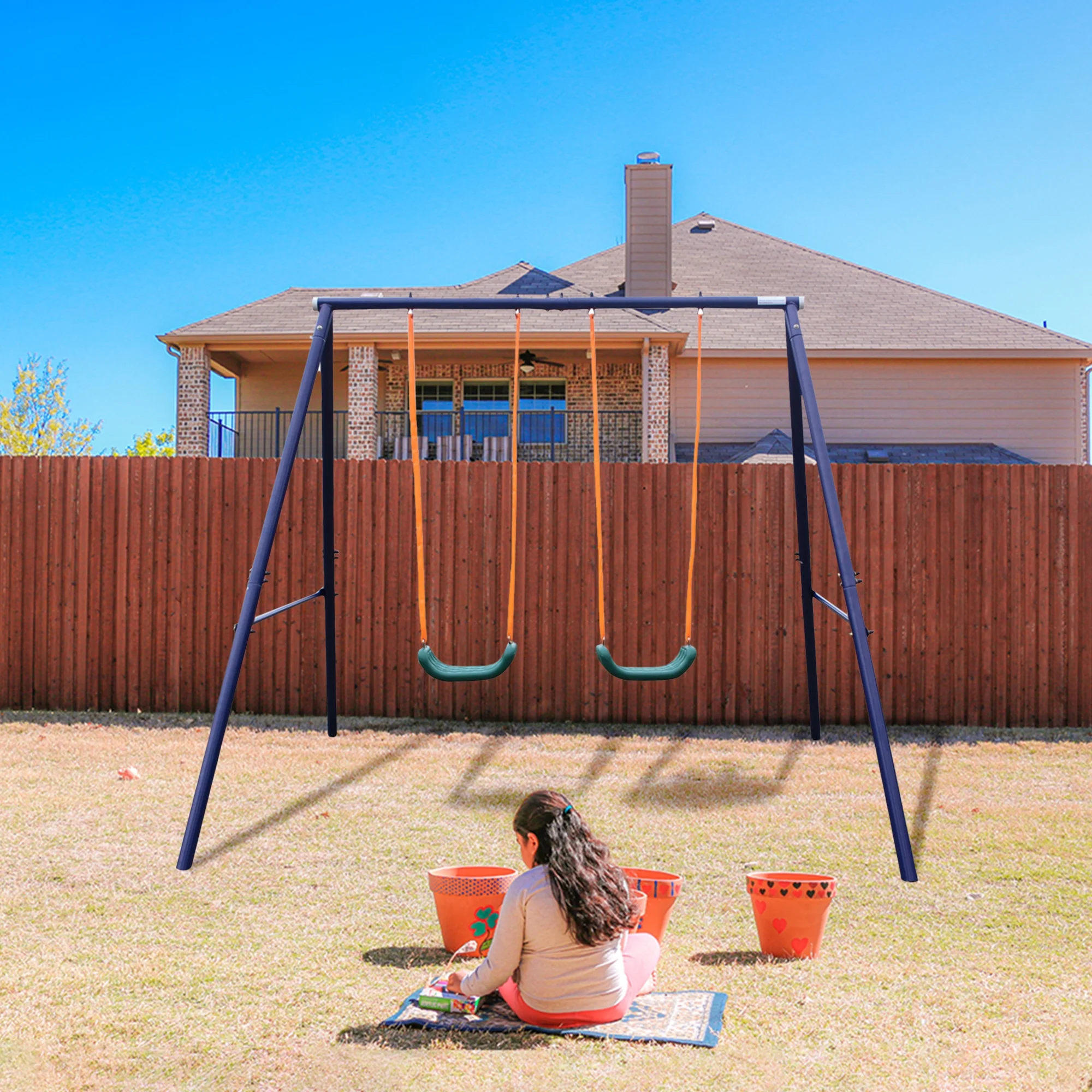 Ufurpie Metal Swing Set,Outdoor Heavy Duty Extra Large Swing Frame with 2 Swing,Ages 3 and Up,for Backyard,Outdoor Swing for Kids,Toddlers,Children