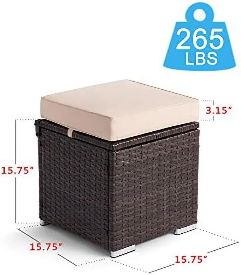 CGFHYP Outdoor Ottomans for Patio  Rattan Wicker Ottoman with  Outdoor footrest Foot Stool seat for Patio  w/Removeable Extra Thick Cushion for Balcony Backyard Garden Poolside  Blue