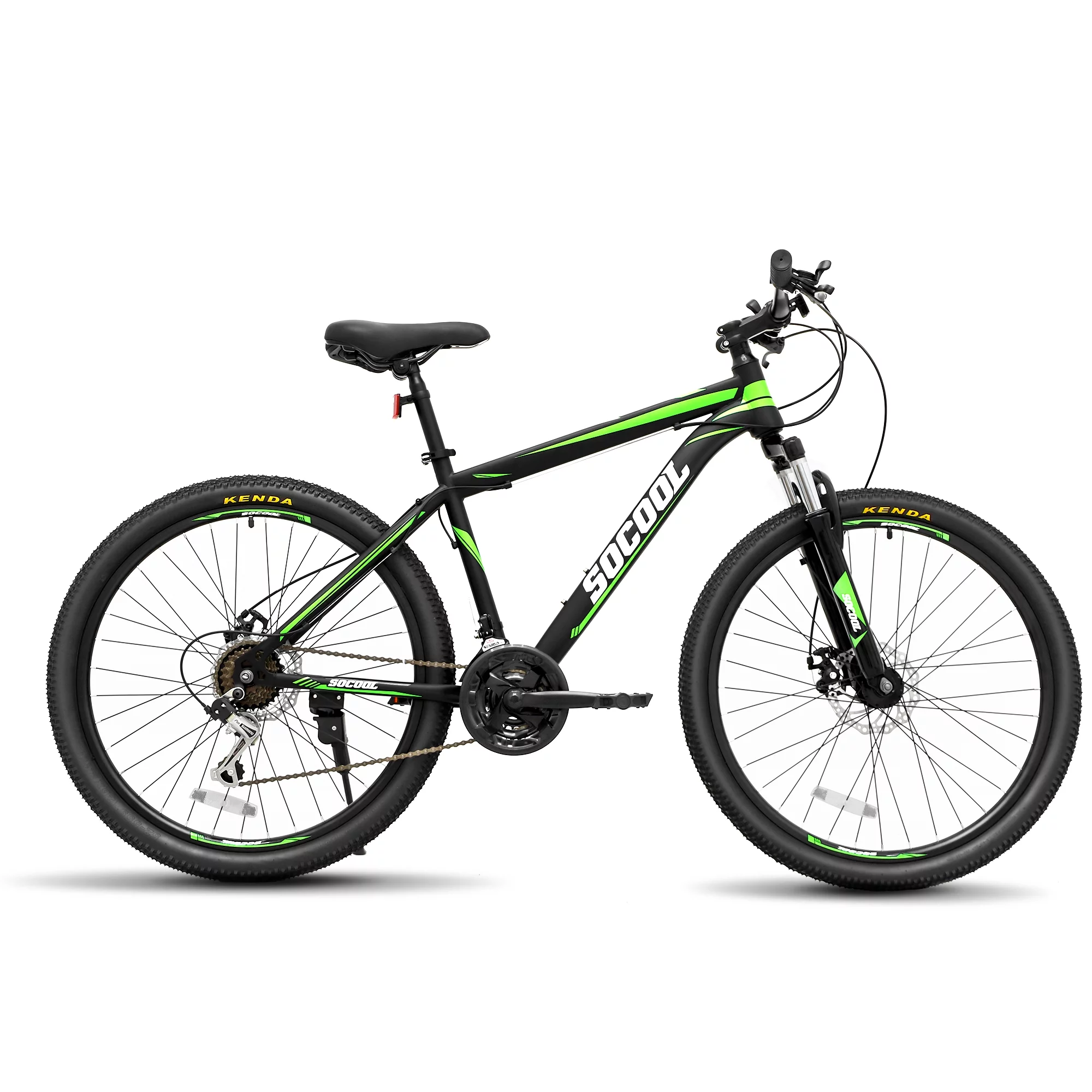 SOCOOL Mountain Bicycle for Men with 26 In., Wheels 21 Speed Full Suspension Dual Disc Brake-Black & White & Green, JQ2136BK