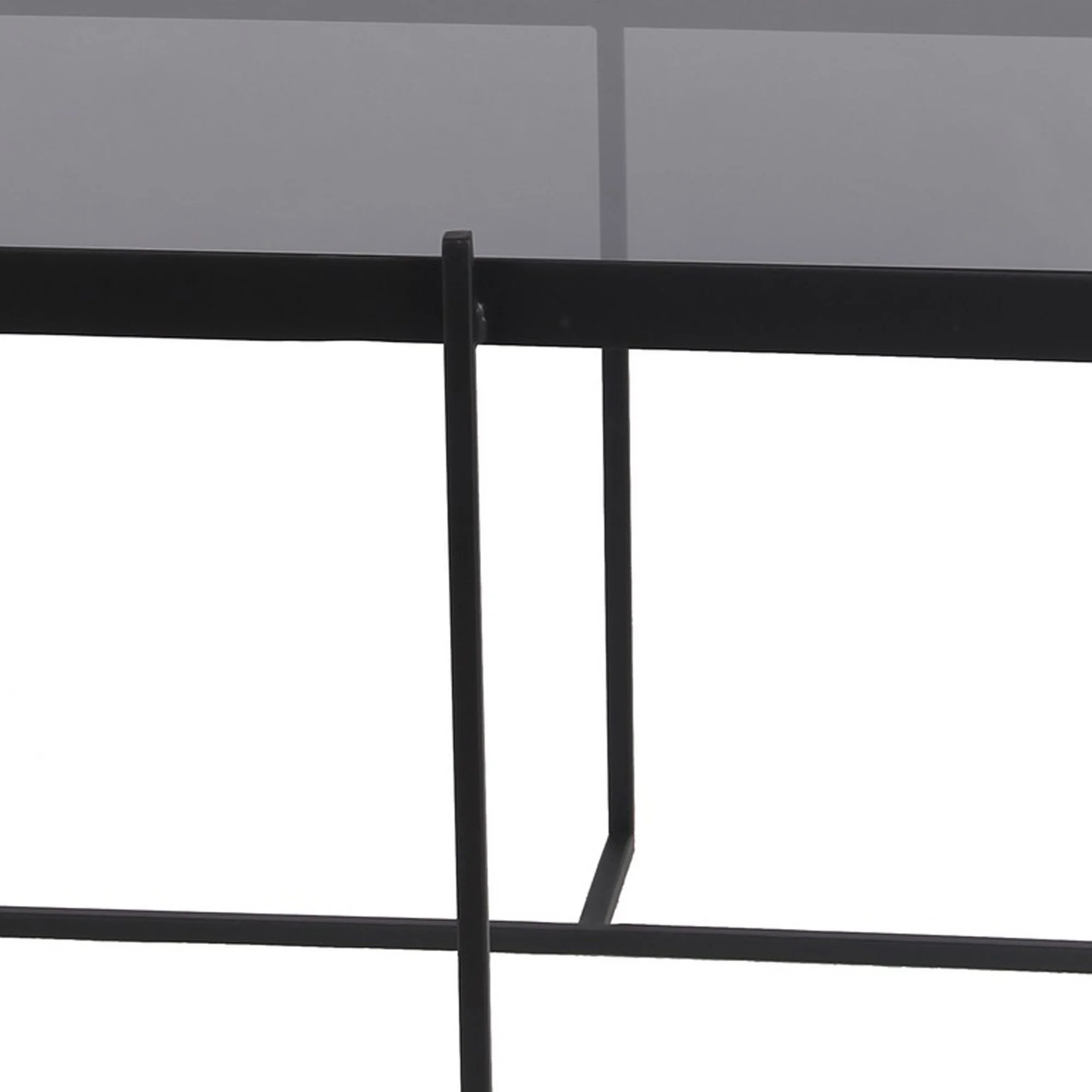 Benjara Obround Coffee Table with Smoked Glass Top, Black
