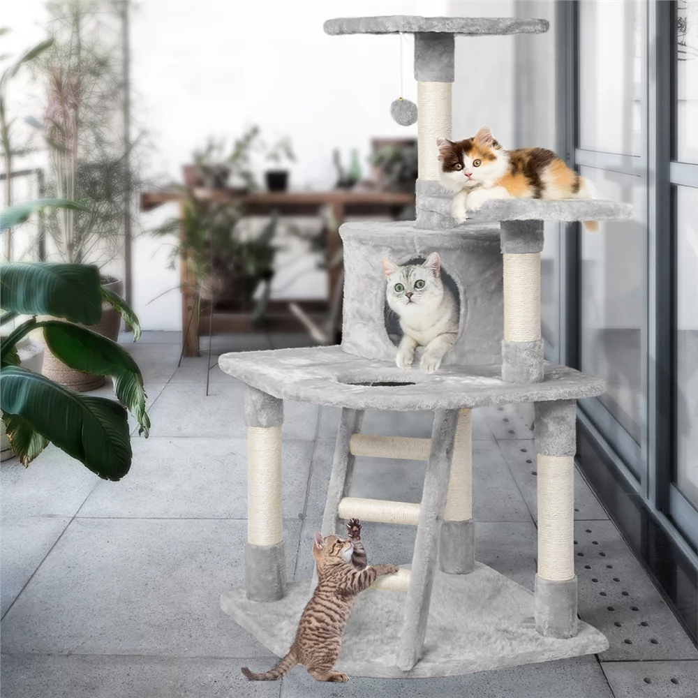 Topeakmart 47.5'' Multilevel Cat Tree Condo Cat Tower with Scratching Post Light Gray