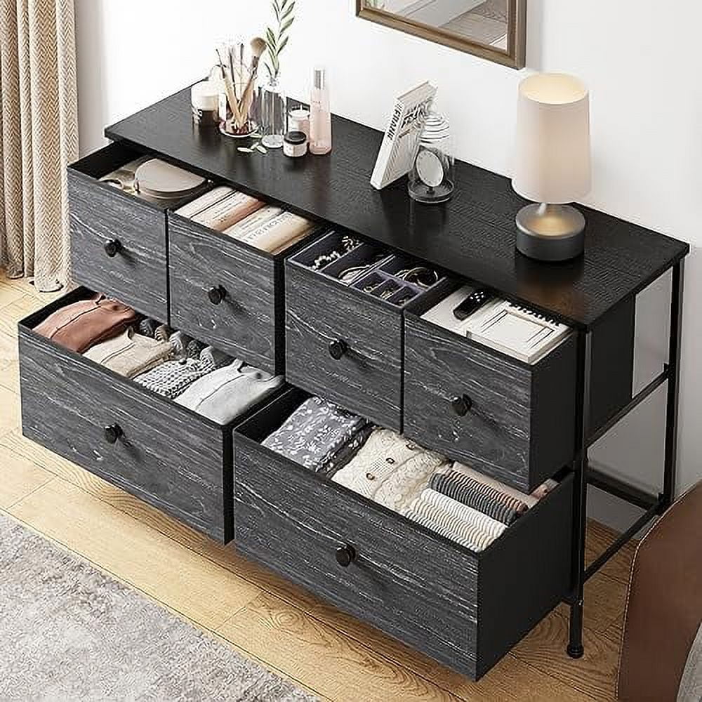 HBLUKDL Dresser TV Stand with 6 Drawers  Dresser for Bedroom Entertainment Center with  TV Console Table for 45" TV Fabric Long Dressers & Chests of Drawers Living Room Entryway D