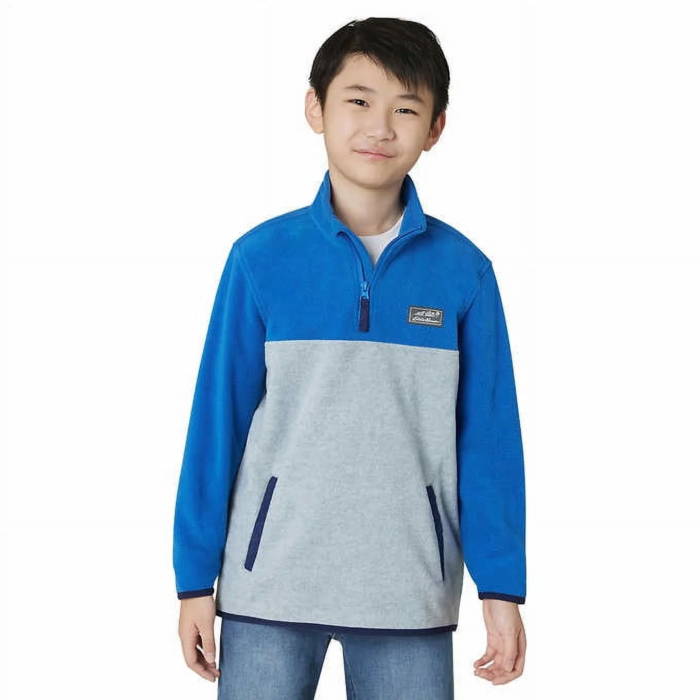 Eddie Bauer Youth Size Large 14/16, 1/4 Zip Fleece Sweater, Blue - Gray