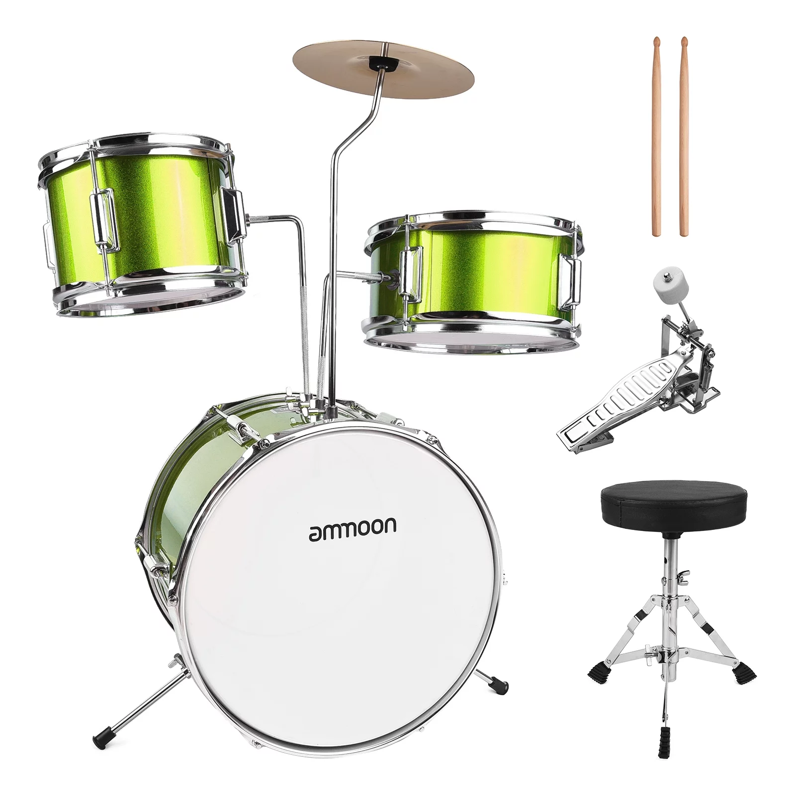 ammoon 14 inch 3-Piece Kids Drum Set with Adjustable Throne Cymbal Pedal Drumsticks Musical Instrument for Kids Children Junior Beginners