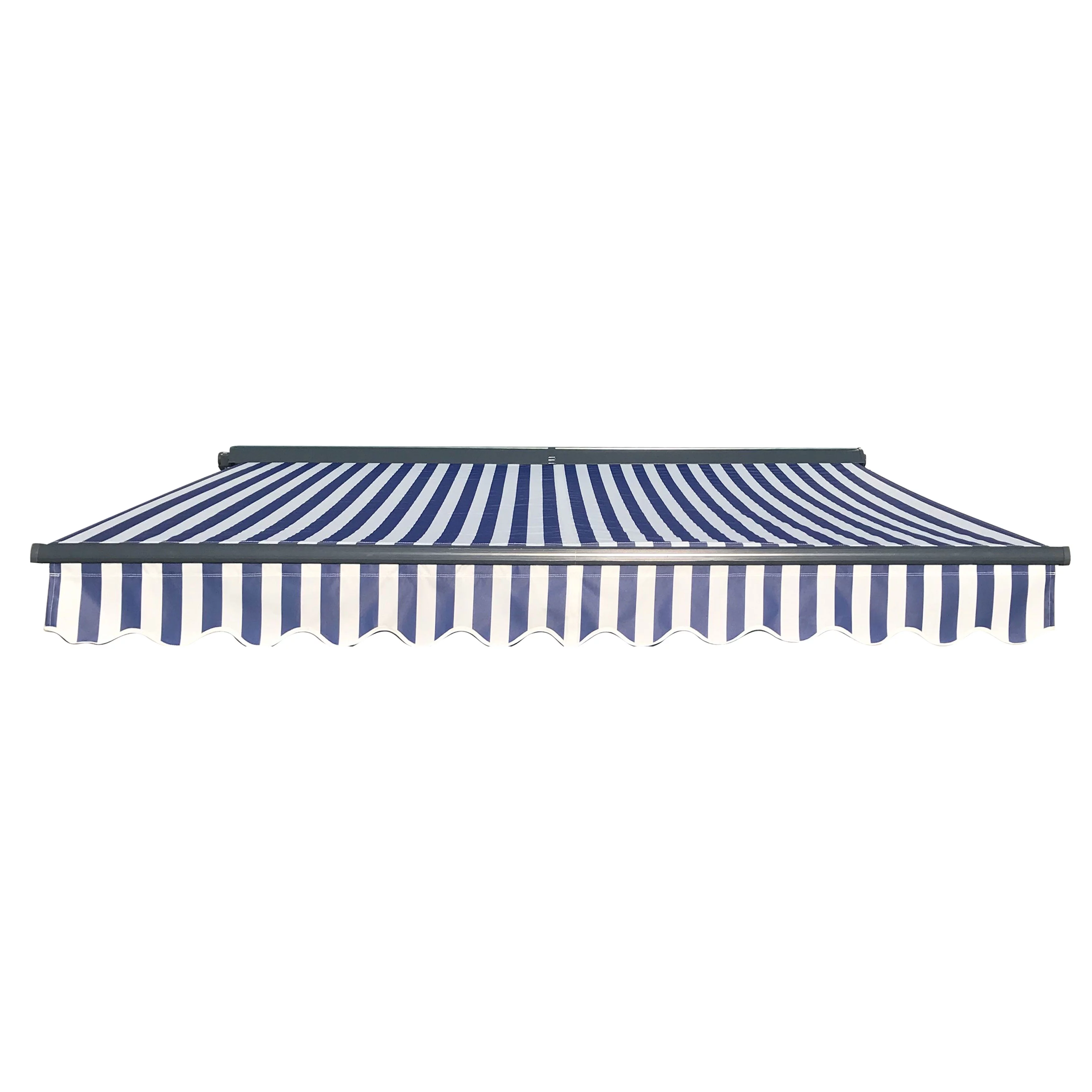 ALEKO 10'x8' Sunshade Half Cassette Retractable Patio Deck Awning, Grey and White Striped Color