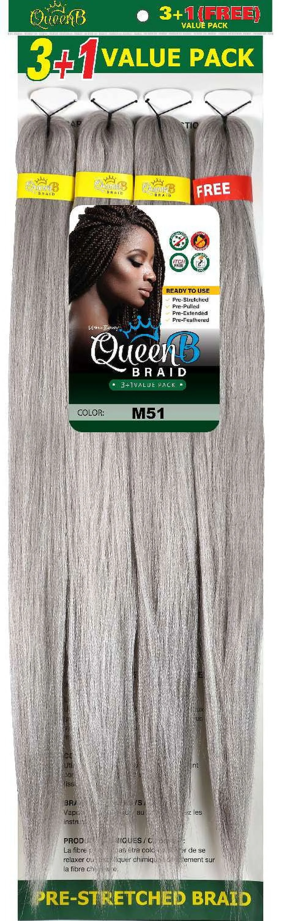 Urban Beauty Queen B Braid Synthetic 3 + 1 Value Pack 60 Inch Color M51