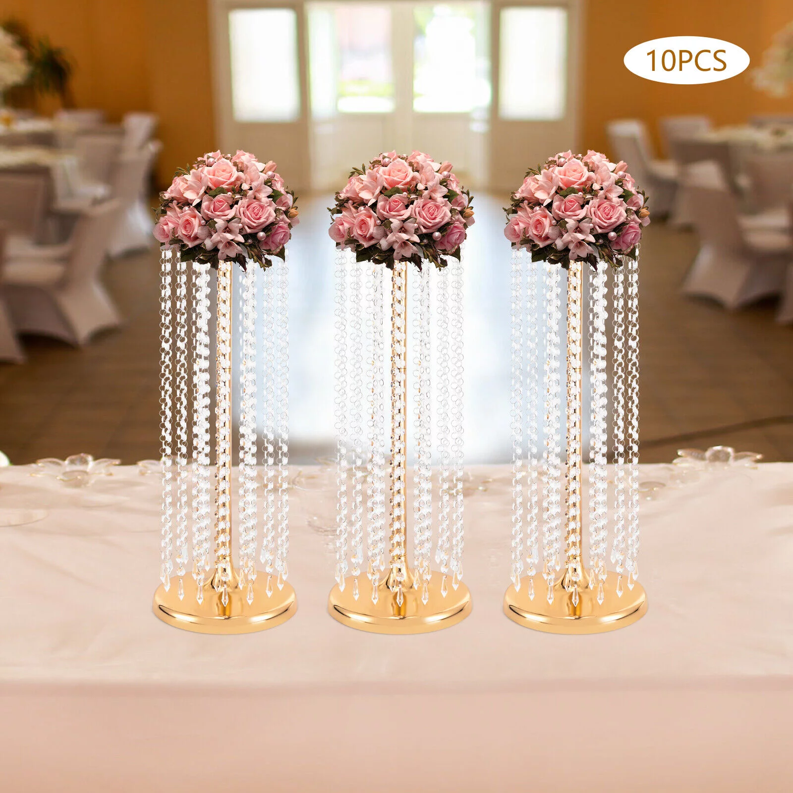 10 PCS Metal Gold Flower Vase Wedding Table Centerpieces Acrylic Crystal Flower Stand