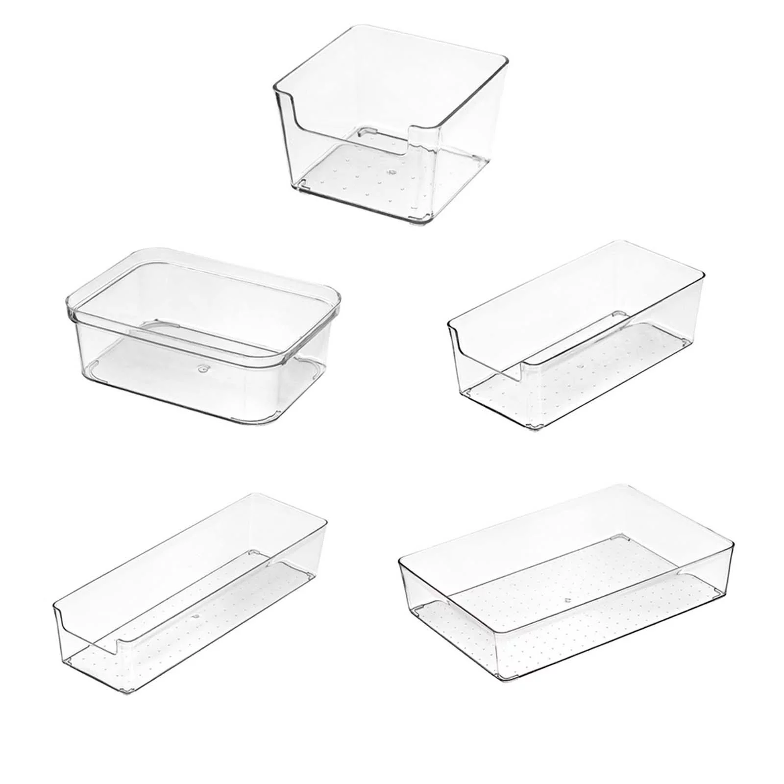 5Pcs Drawer Box Transparent Cutlery Drawer Dividers Tray Storage Container Multi Sizes for Makeup Bathroom Jewelry Chopsticks, Spoons, Fork
