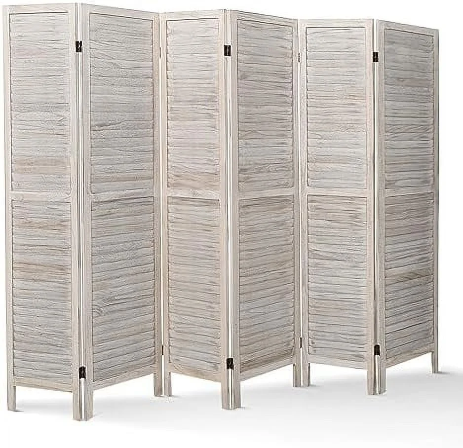 SQVGYU 6 Panel Wood Room Divider  Folding Room Divider Privacy Screen 5.6Ft Tall  Freestanding Louvered Divider Screen for Home Office Restaurant Bedroom(Brown)