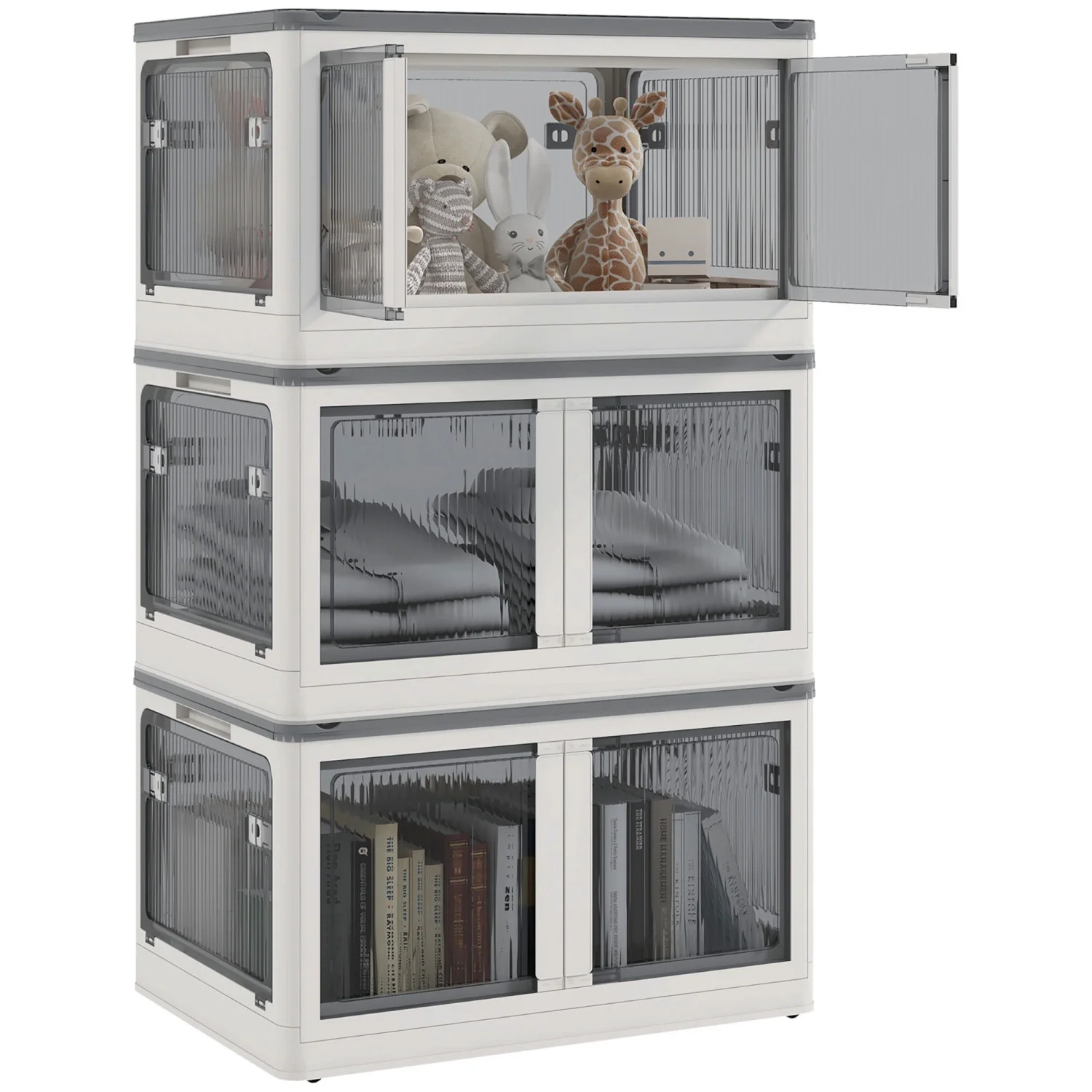 ZJbiubiuHome 3 Stackable  Bins w/ Lids  Wheels  Collapsible  18 gal