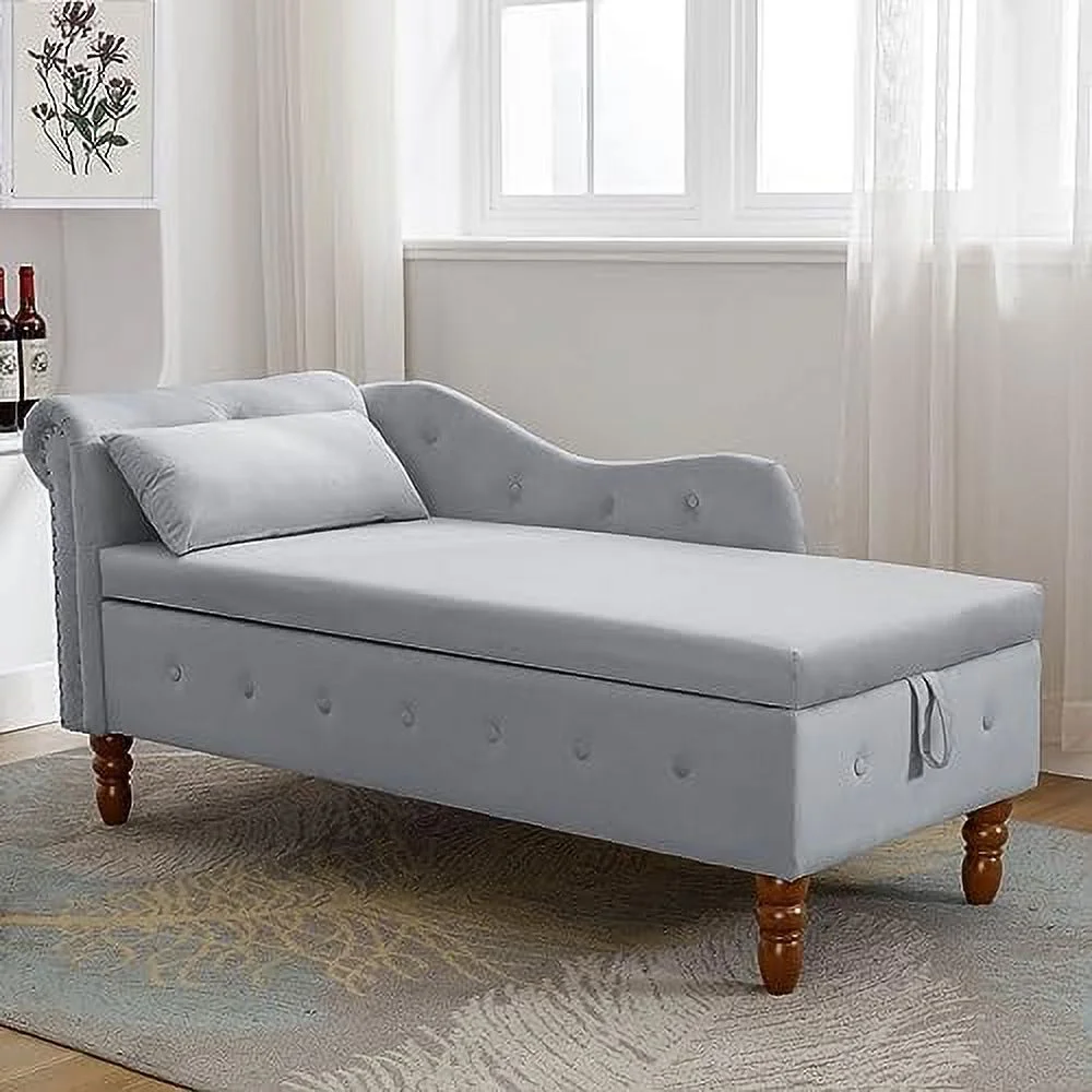 JYHOME Velvet Lounge Chair Indoor Modern 58" Chaise Lounge with  & Pillow Tufted Upholstered Rolled Arm Sleeping Lounge with Nailhead Trim  Room Bedroom Office (Pink)