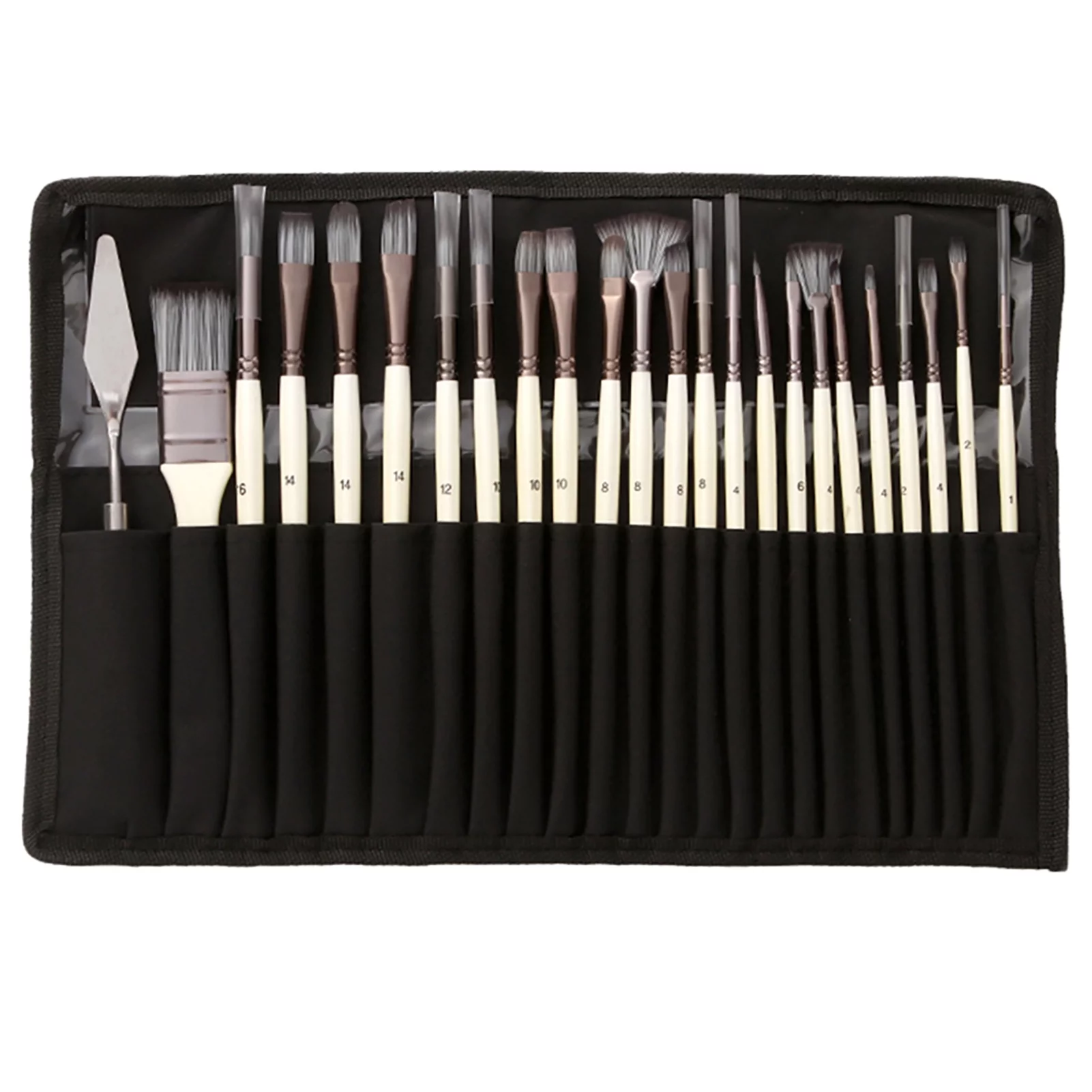 Suzicca Artist Paint Brushes Set 23pcs Different Sizes Professional Paintbrush Nylon Hair Wooden Handle with Scraper Portable Organizing Bag for Acrylic Oil Watercolor Gouache Painting Arts Crafts S