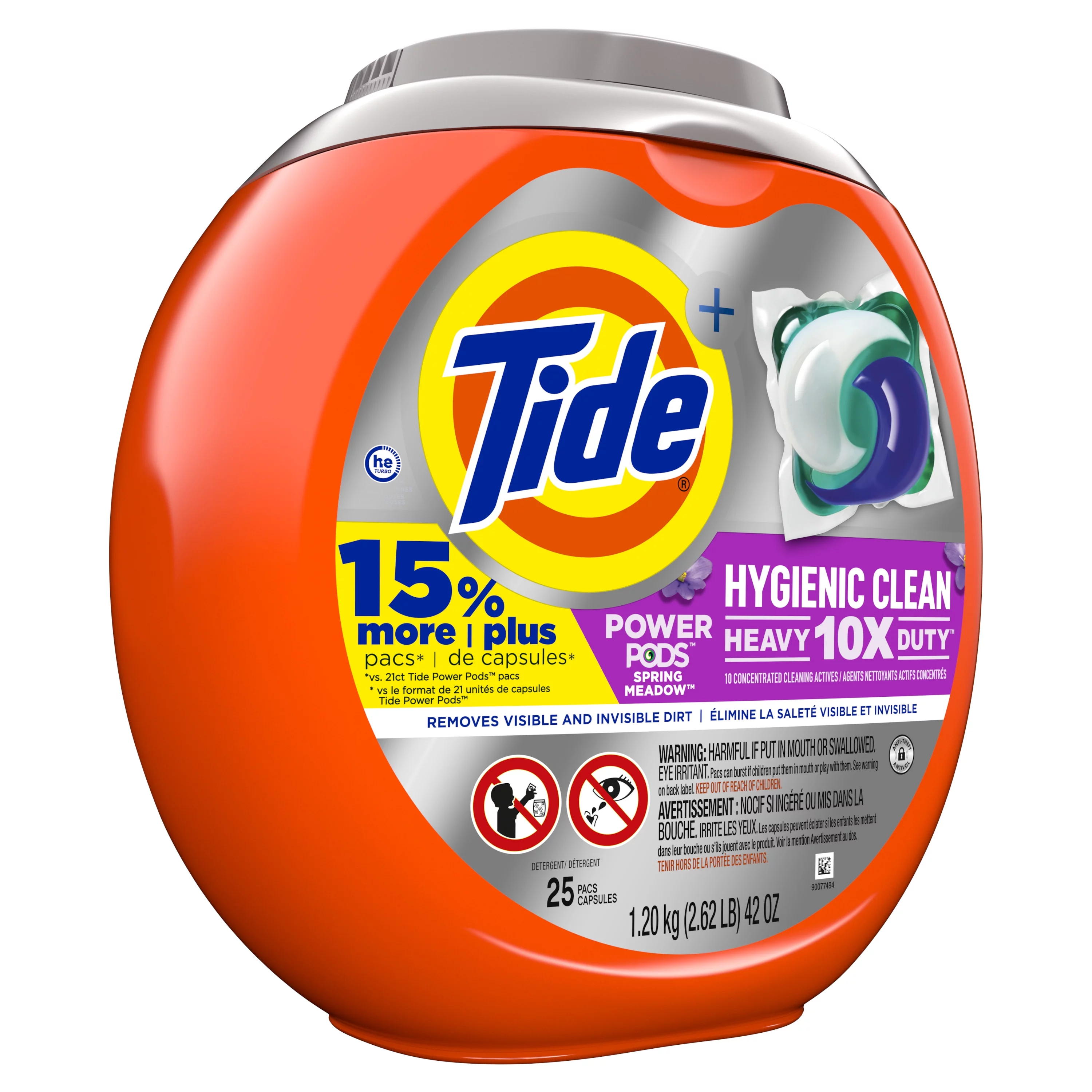 Tide Power Pods Laundry Detergent Pacs, Hygienic Clean, Spring Meadow, 25 ct