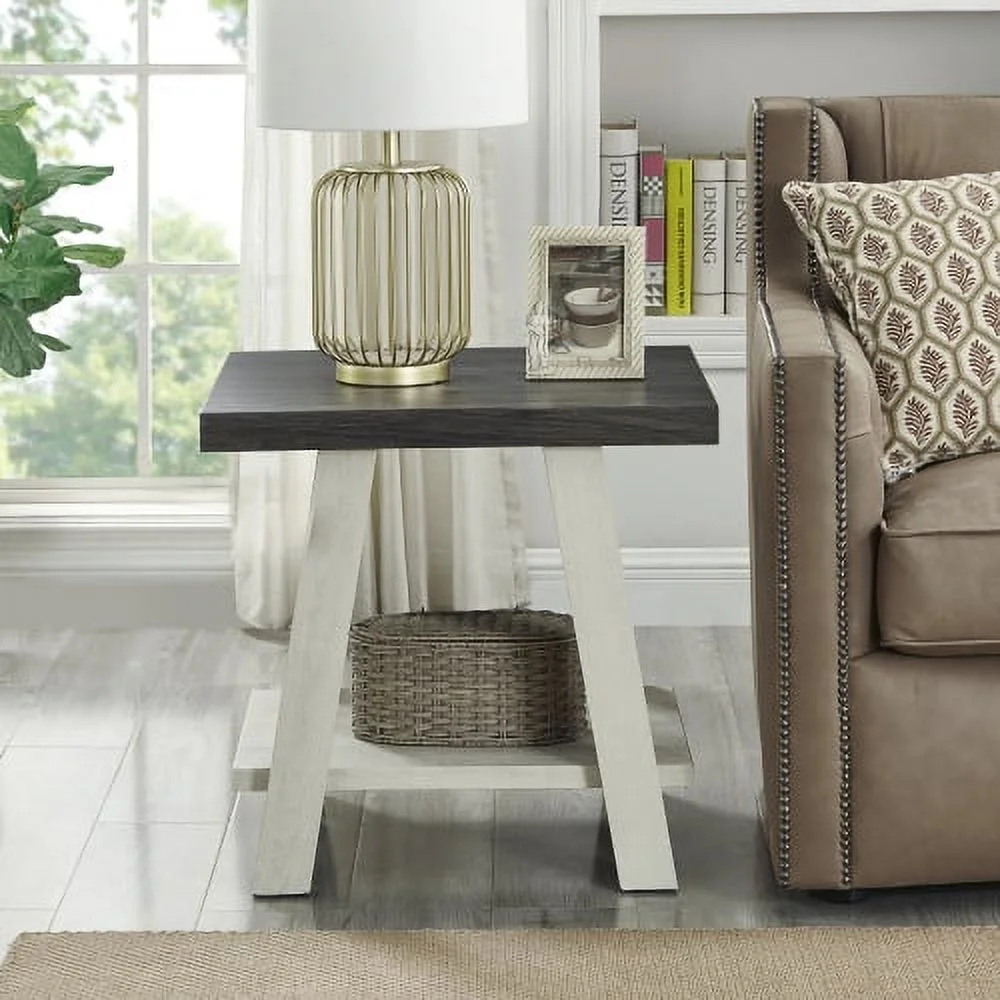 DremFaryoyo Athens Contemporary Two-Tone Wood  End Table in Weathered Charcoal and Beige