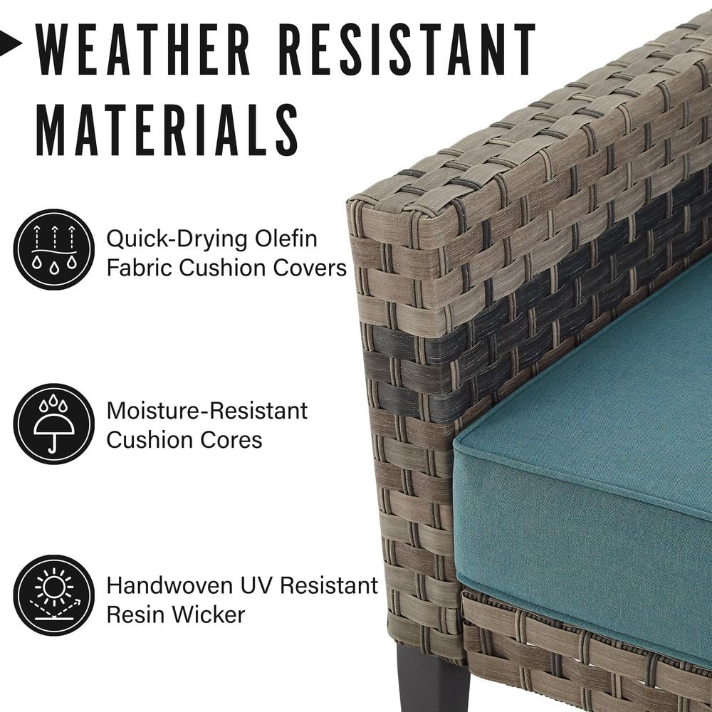 Crosley Furniture Prescott 2-PC Wicker Patio Arm Chair Set in Mineral Blue/Brown