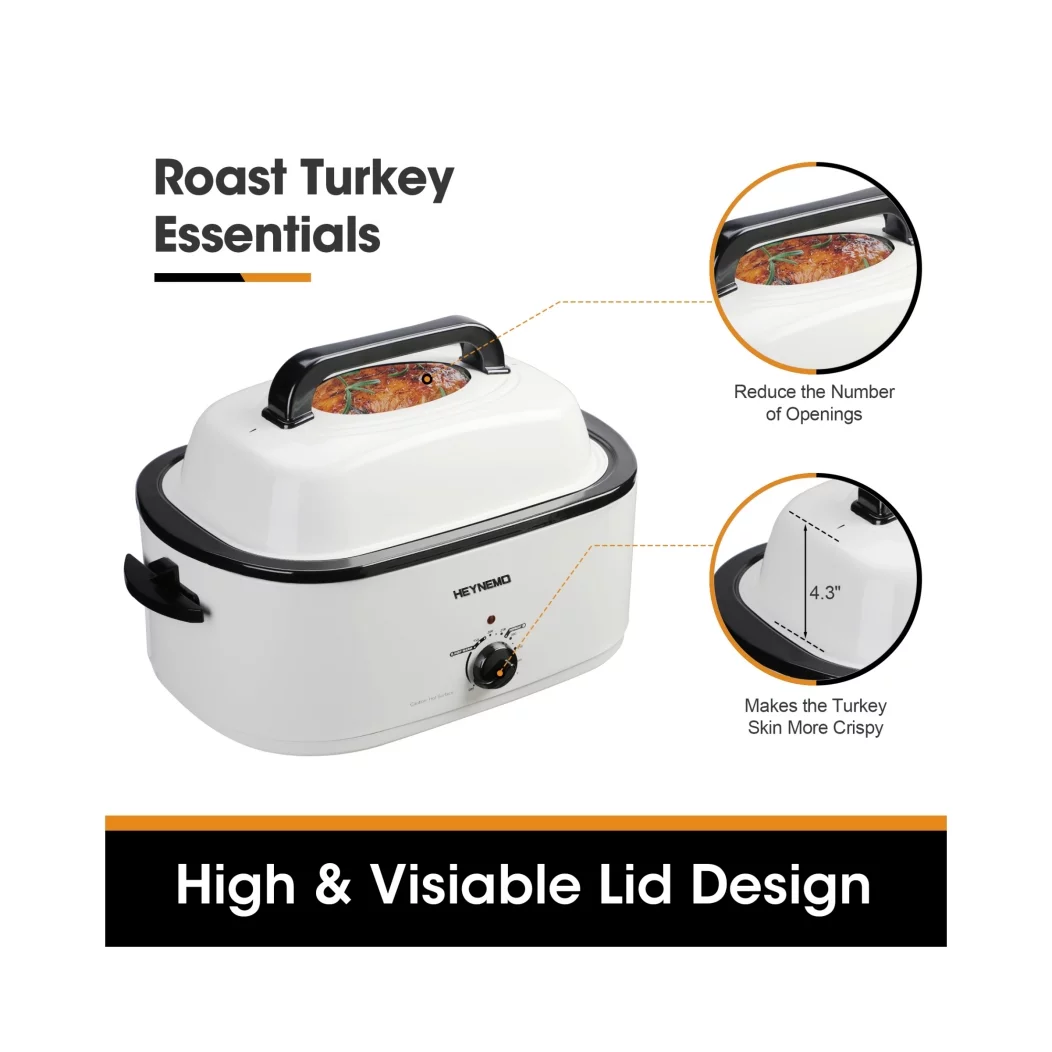 CozyHom 22 Quart Electric Roaster Oven Stainless Steel Turkey Roaster Pan with Removable Insert Pot, White