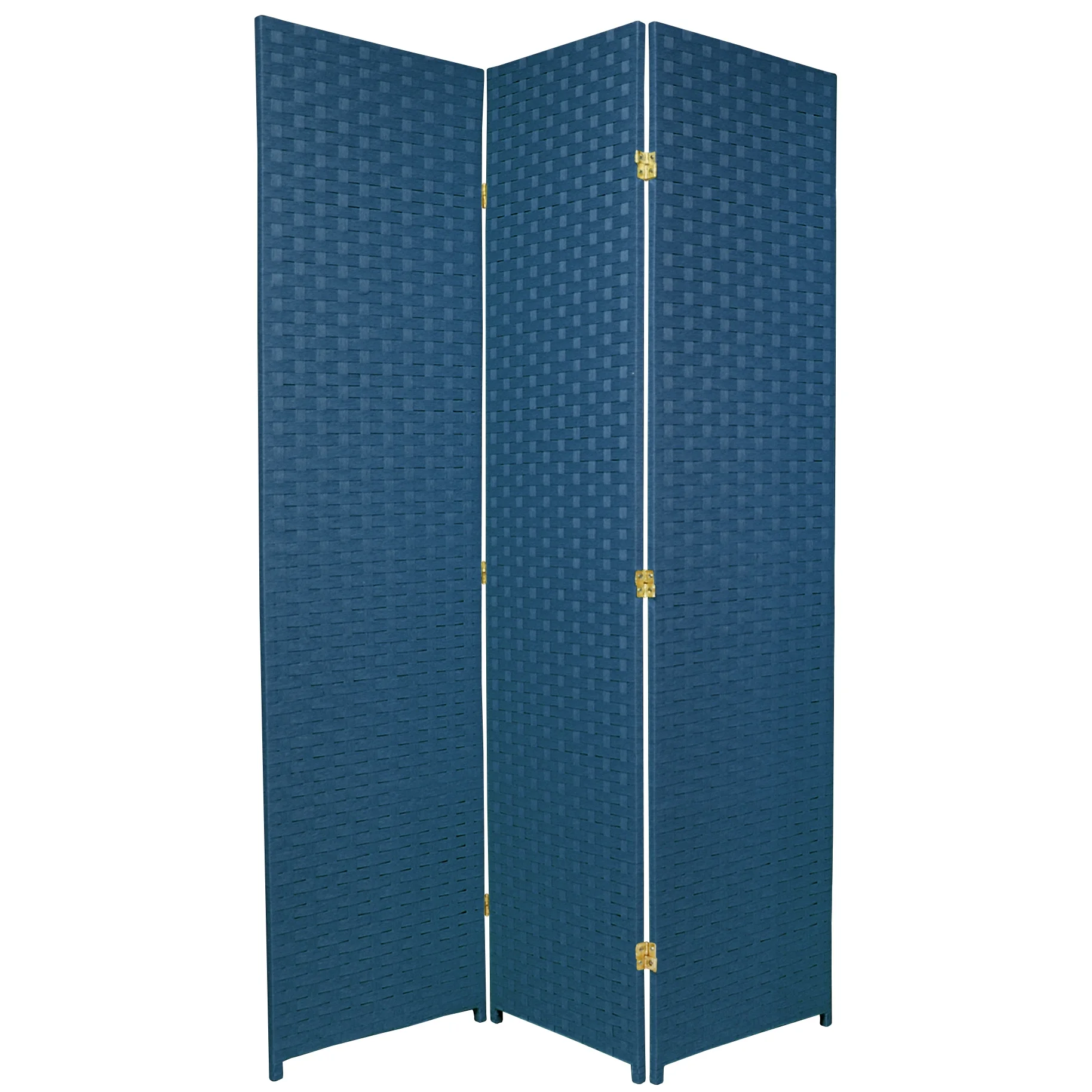6 ft. Tall Faux Rattan Fiber Weave Privacy Screen Room Divider Blue Jeans 3 Panel