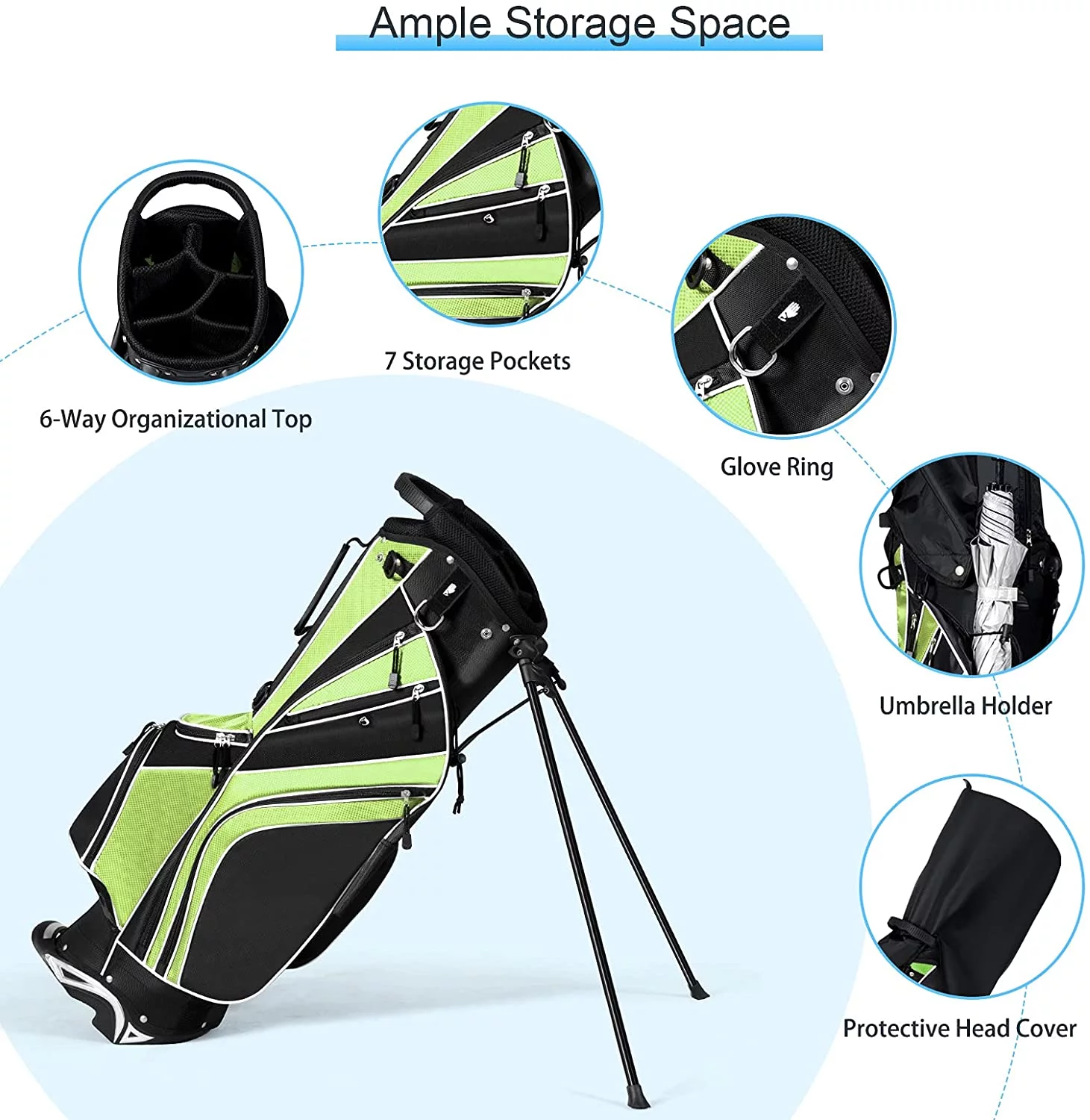 Golf Stand Bag for Men & Women, Golf Carry Bag with 6 Way Divider Carry Organizer Pockets Storage
