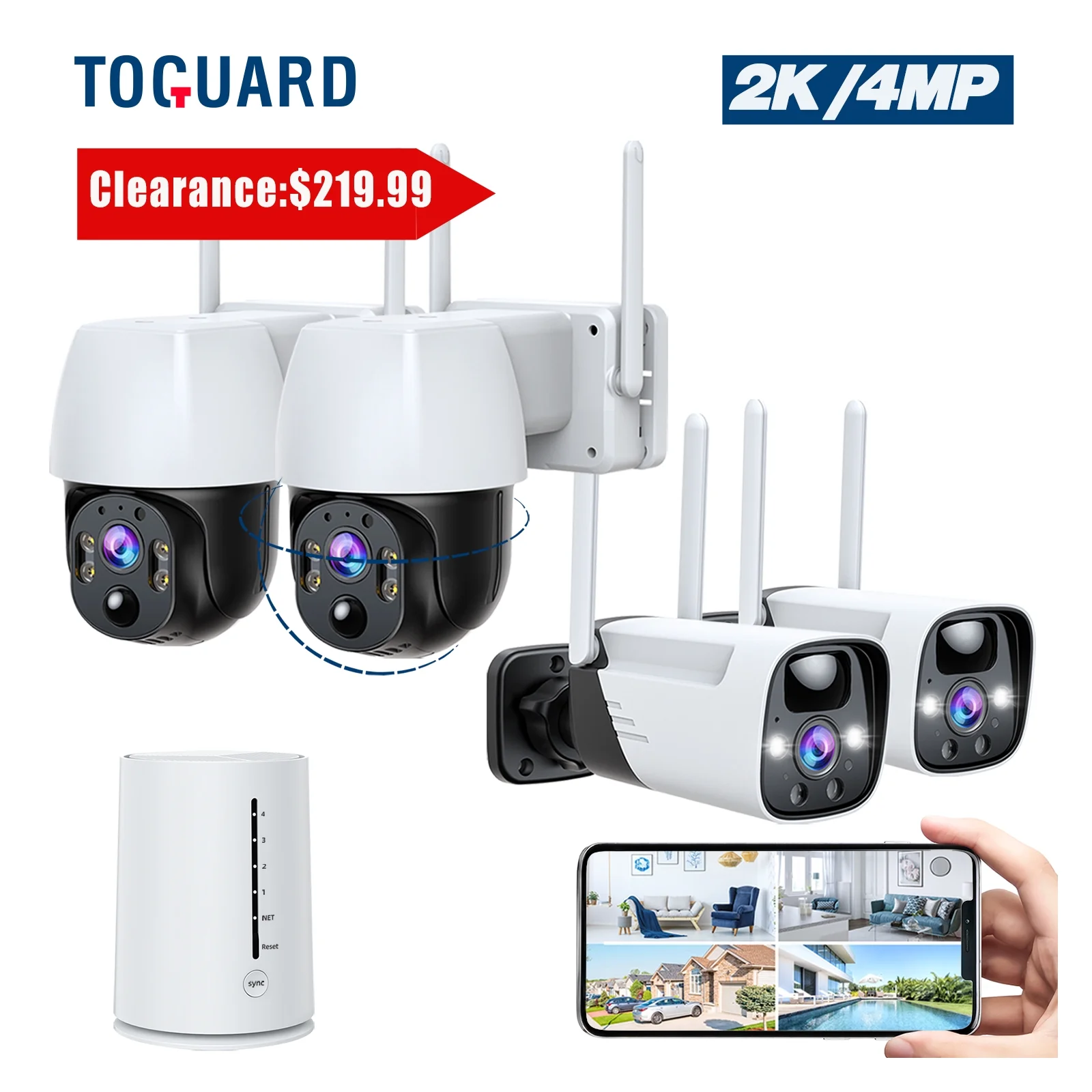 Toguard 4MP Wireless Security Camera System Outdoor Battery Bullet Dome Surveillance Camera Wireless Connector