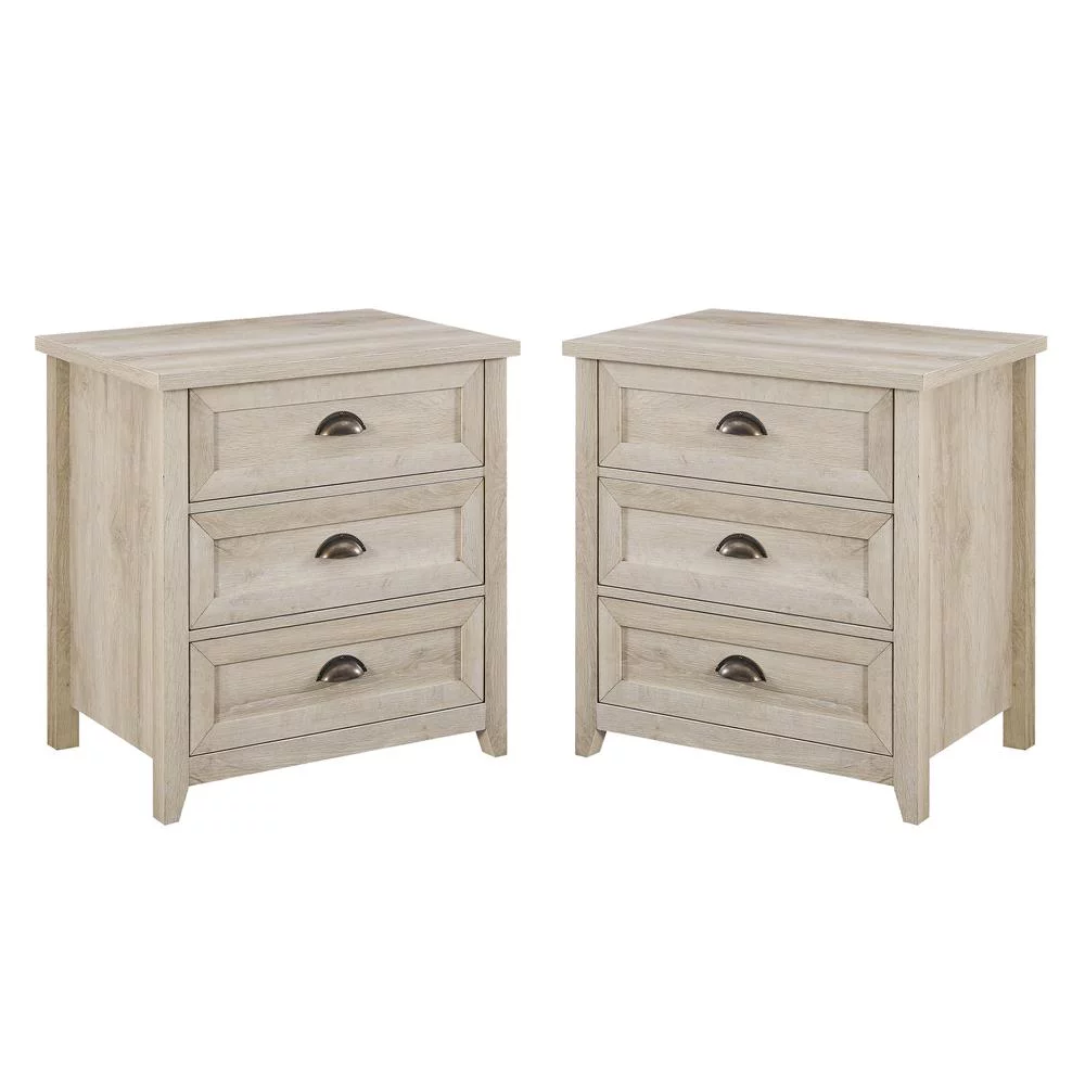 Odette 3 Drawer Framed Bedroom Nightstand Set in White Oak