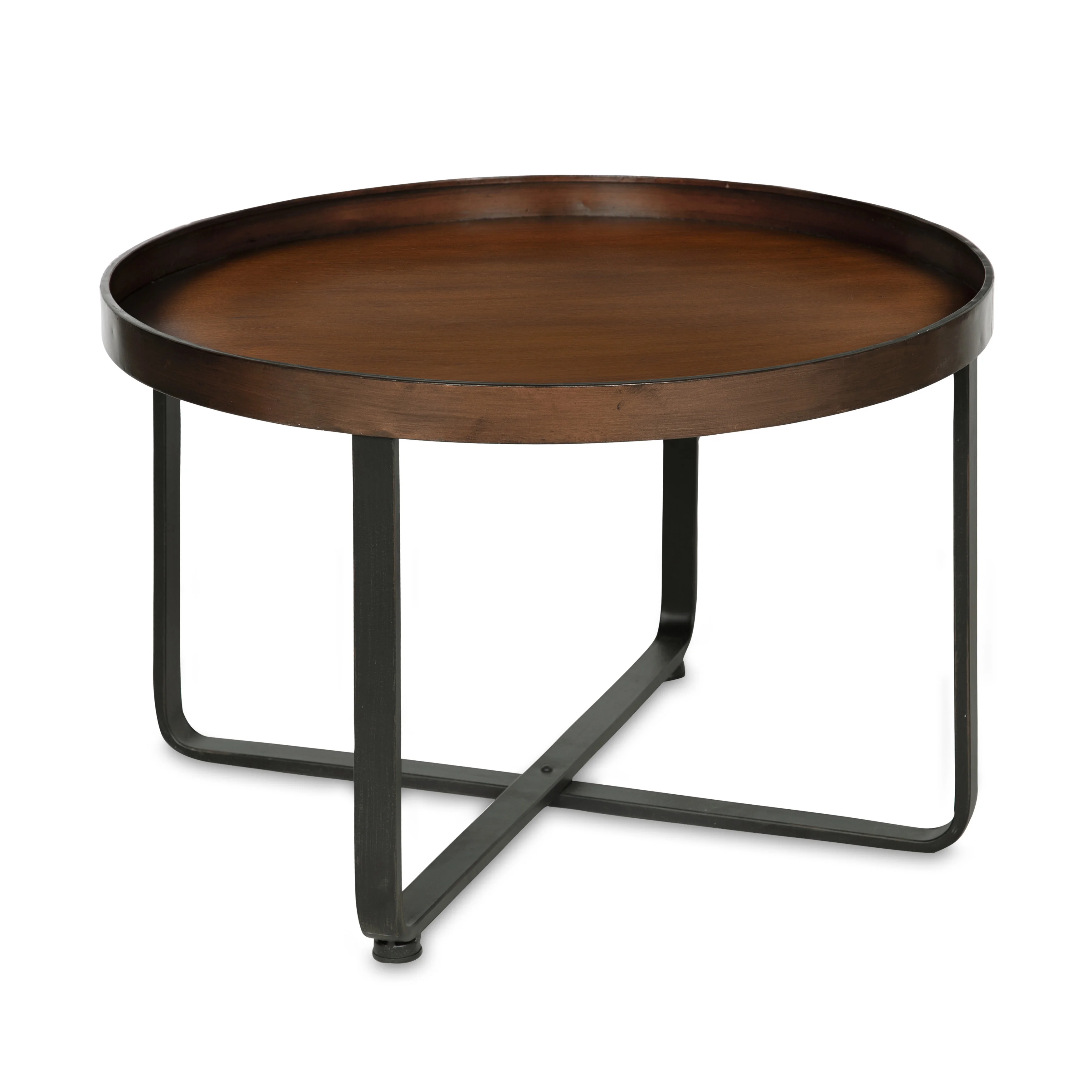 Kate and Laurel Zabel Modern Round Metal Coffee Table with Criss-Cross Base, Bronze and Black