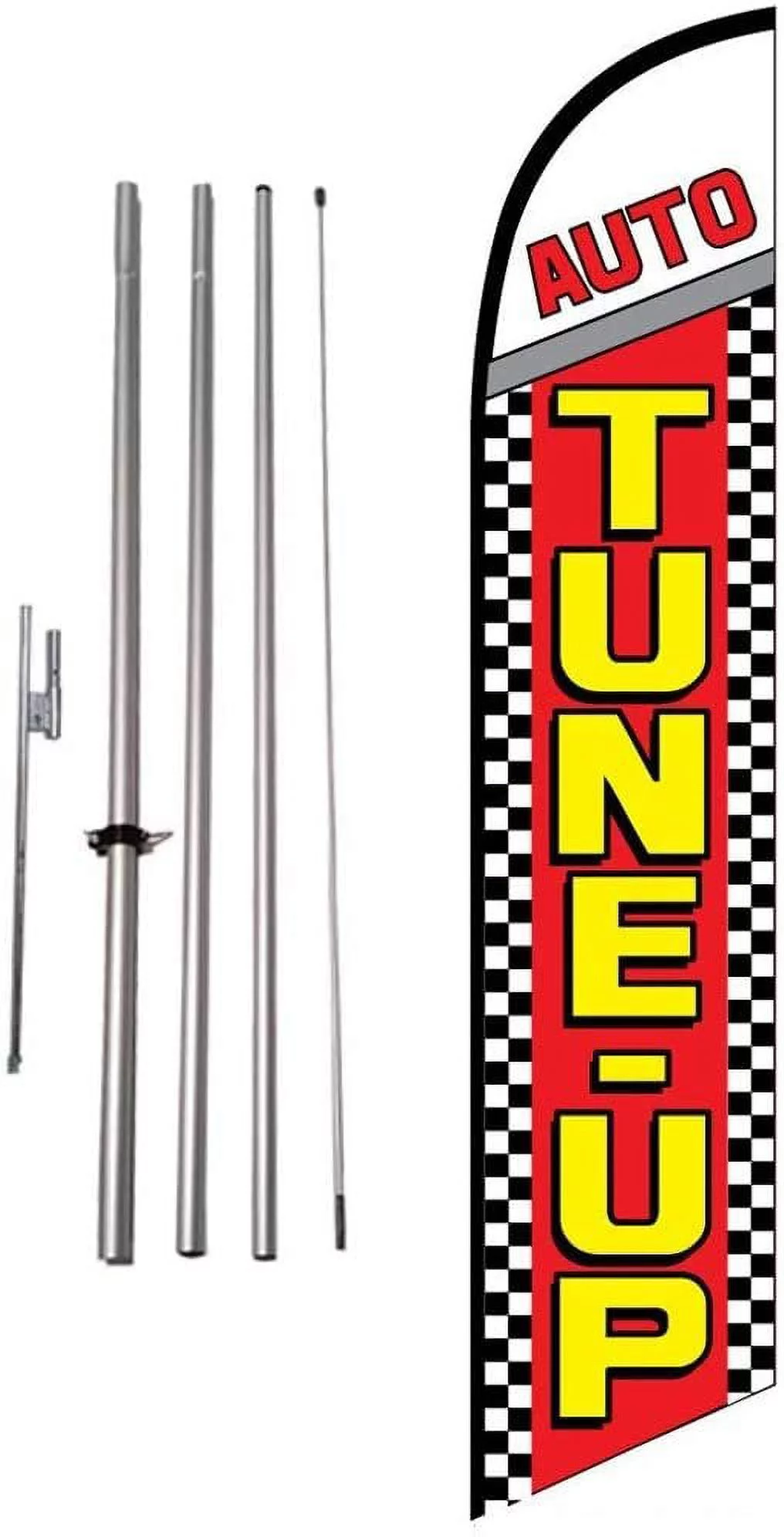 Tune Up Auto Repair Shop Advertising Feather Banner Swooper Flag Sign with 15 Foot Flag Pole Kit and Ground Stake, Red and Yellow