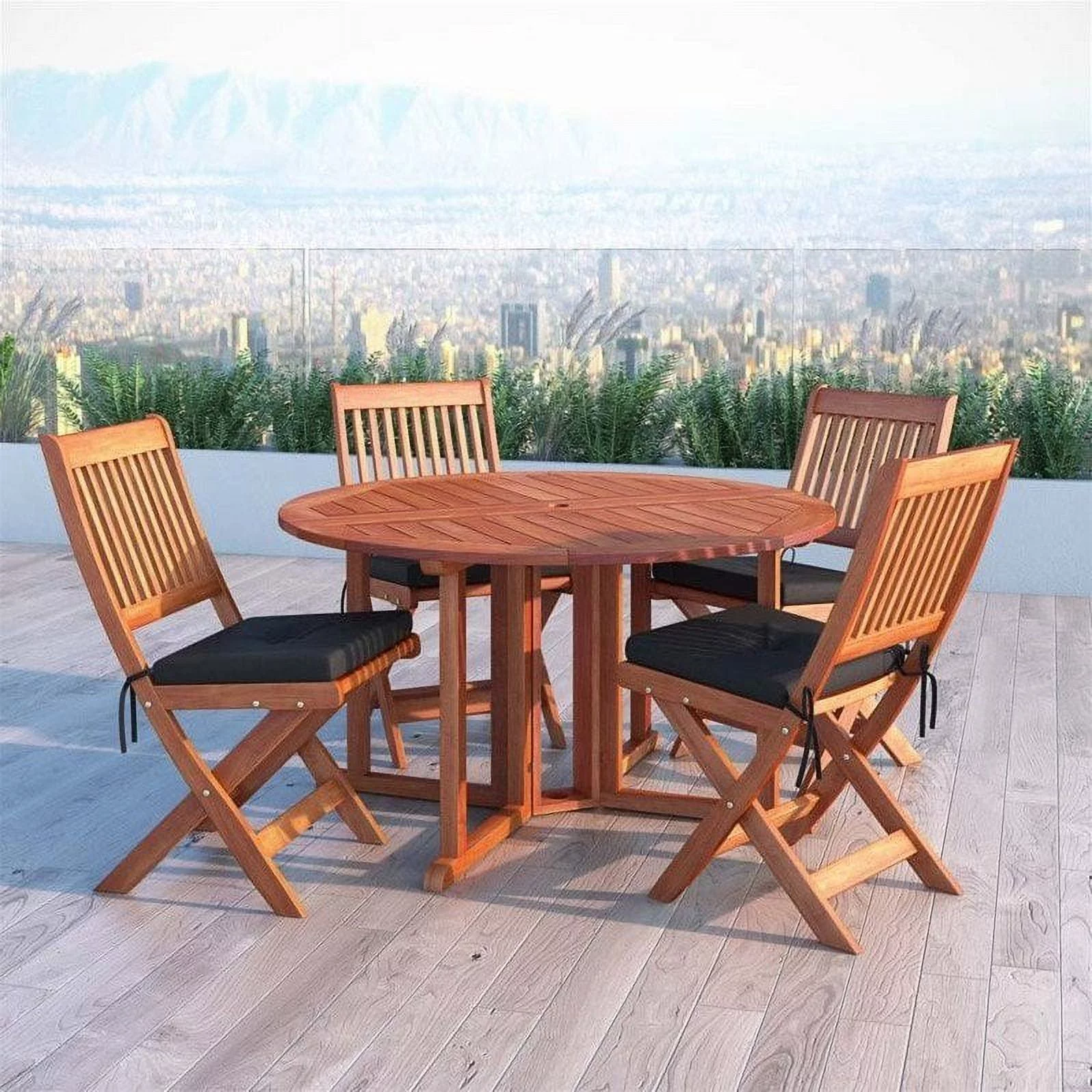 CorLiving 5pc Cinnamon Brown Hardwood Outdoor Folding Dining Set