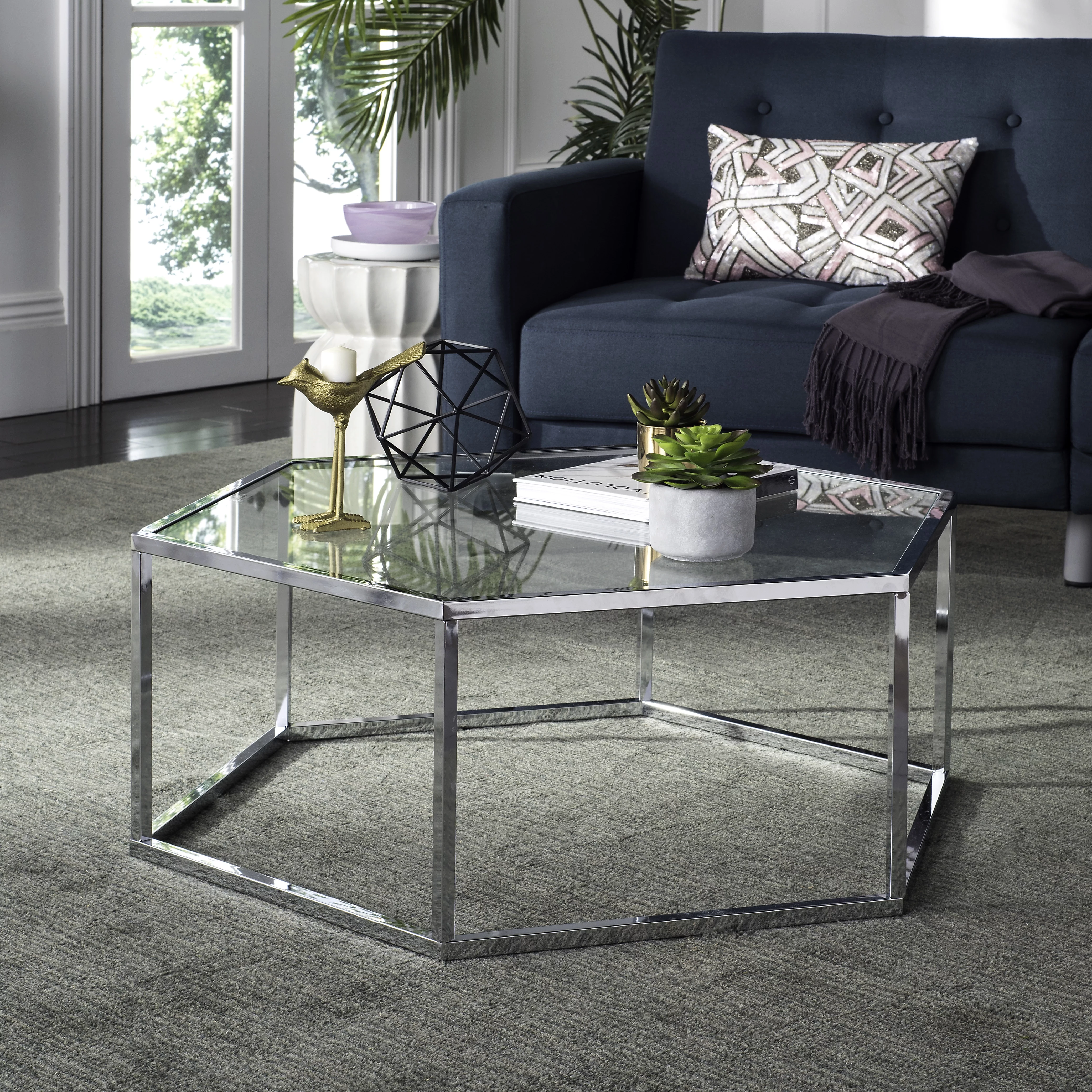 SAFAVIEH Eliana Contemporary Glass Coffee Table, Chrome