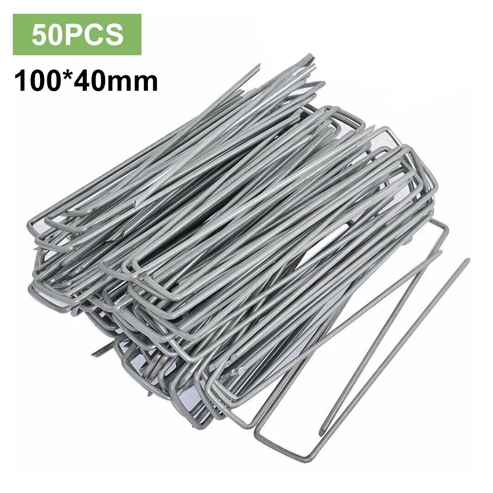 KKMOL 50Pcs Garden Stakes 4 inches Heavy-Duty U-Shaped Staples for Anchoring Weed Barrier and Landscape Fabric, Netting, Irrigation Hoses, Ground Mat