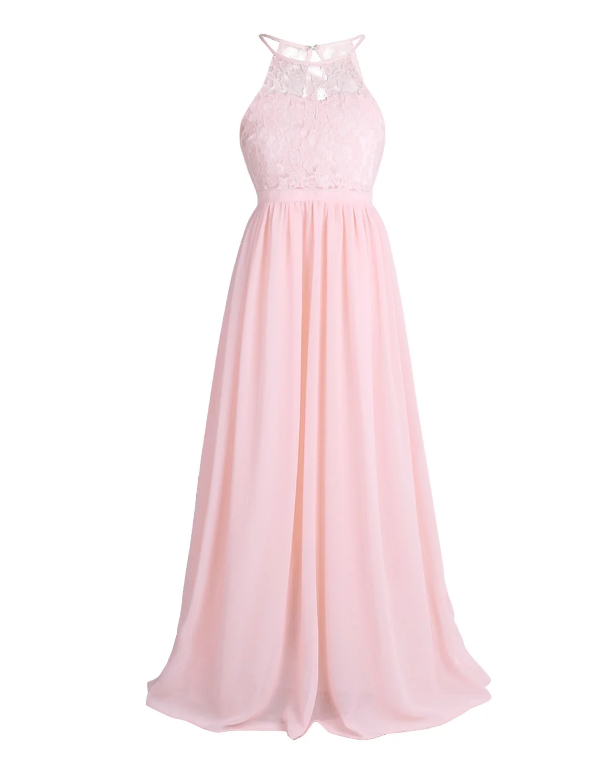 TTAO Kids Flower Girls Dress Wedding Bridesmaid Lace Chiffon Maxi Long Dress Party Ball Gown 6-16Y Pearl Pink 6
