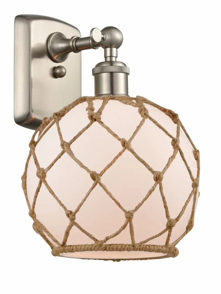516-1W-SN-G121-8RB-LED-Innovations Lighting-Farmhouse Rope-3.5W 1 LED Wall Sconce in Industrial Style-8 Inches Wide by 13 Inches High   Brushed Satin