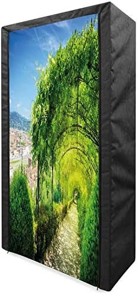 ZFGSUIJN and Black Portable Fabric Wardrobe  Romantic Blooming Rose Pattern with Swirled Leaves and Branch  Clothing Organizer and  Closet with Shelves  59"   White